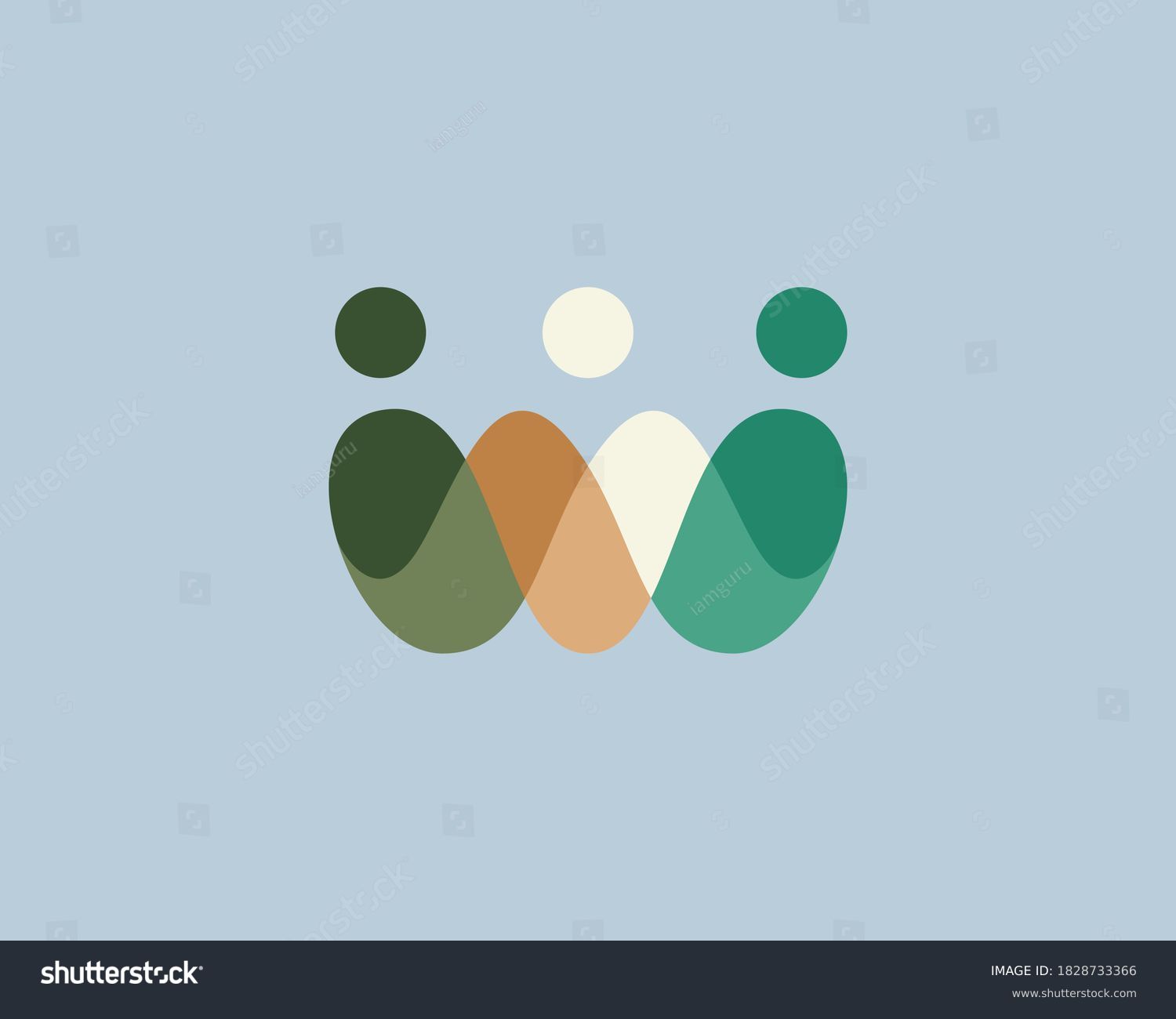 Abstract crown people colorful logo icon design minimal style illustration. Family teamwork coworking emblem sign symbol logotype. #1828733366