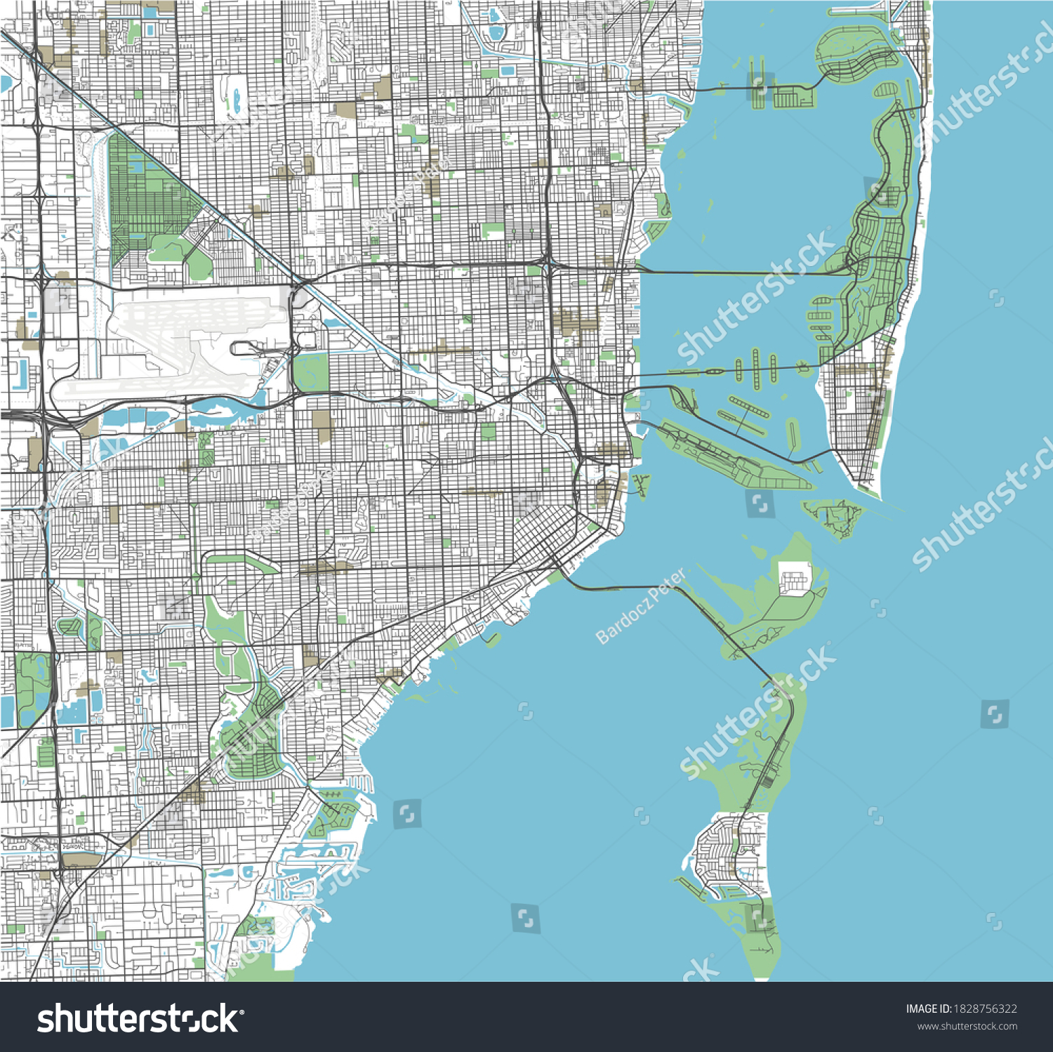 Colorful Miami Vector City Map - Royalty Free Stock Vector 1828756322 