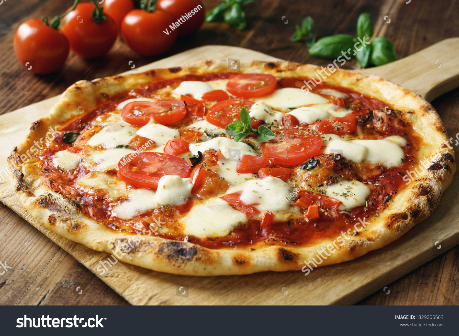 Fresh Homemade Italian Pizza Margherita with buffalo mozzarella and basil #1829205563
