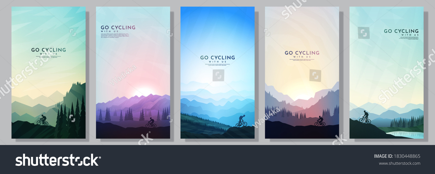 Mountain bike. City cycling.  Travel concept of discovering, exploring and observing nature. Cycling. Adventure tourism. Minimalist graphic flyers. Polygonal flat design for coupon, voucher, gift card #1830448865