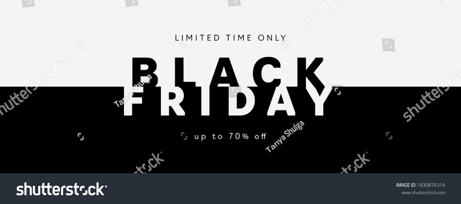 Black Friday Sale banner. Modern minimal design with black and white typography. Template for promotion, advertising, web, social and fashion ads. Vector illustration. #1830876314