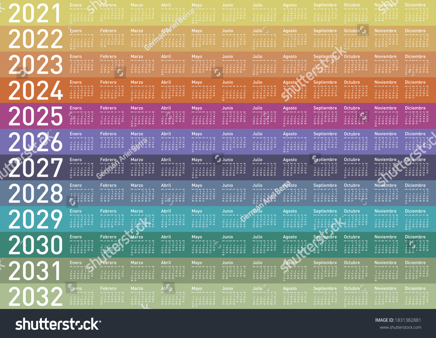 Colorful Calendar for Years 2021, 2022, 2023, - Royalty Free Stock ...
