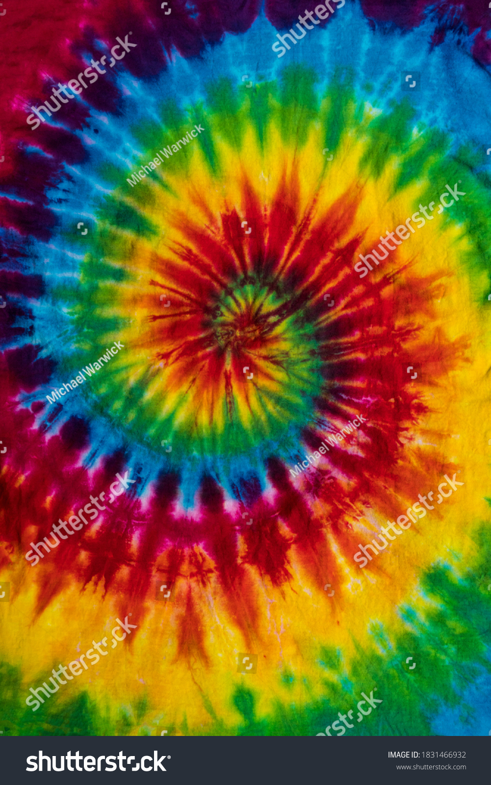 Fashionable Colorful Red, Blue, Yellow Green, Orange, Purple Retro Abstract Psychedelic Tie Dye Swirl Design #1831466932