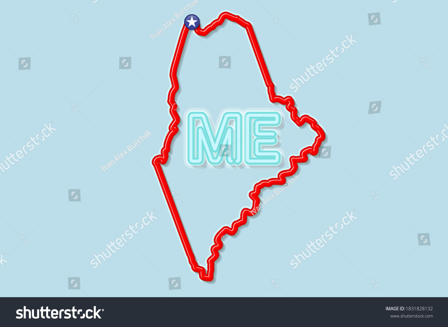 Maine US State Bold Outline Map Glossy Red Royalty Free Stock Vector   Avopix 1831828132 