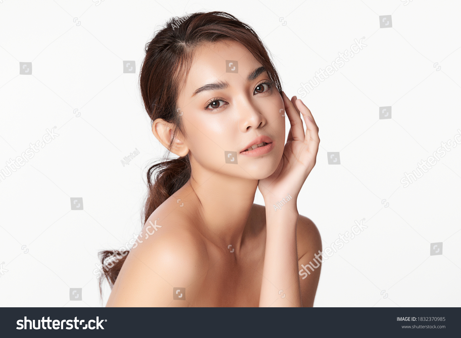 Beautiful young asian woman with clean fresh skin on white background, Face care, Facial treatment, Cosmetology, beauty and spa, Asian women portrait #1832370985