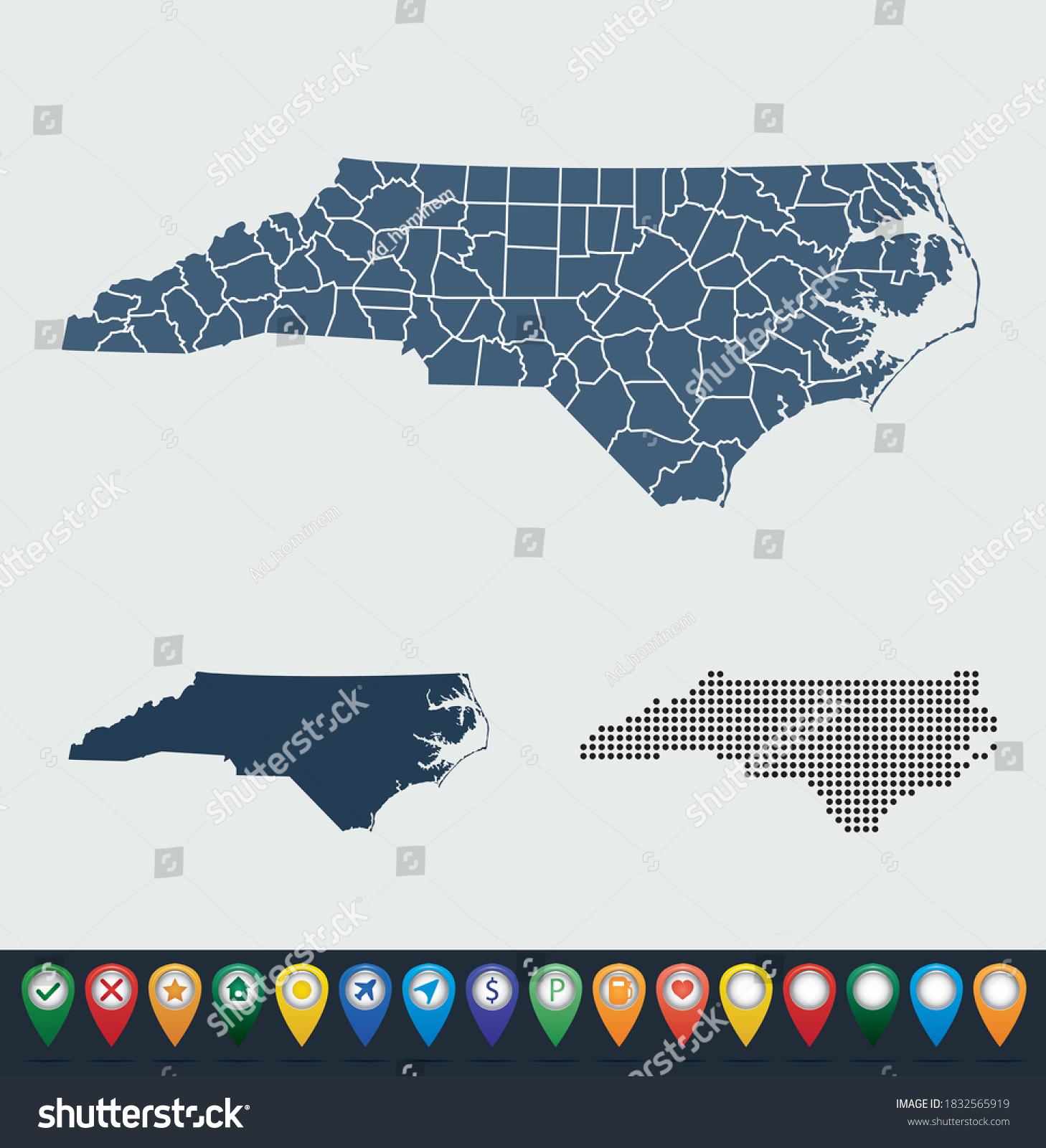 Set maps of North Carolina state - Royalty Free Stock Vector 1832565919 ...