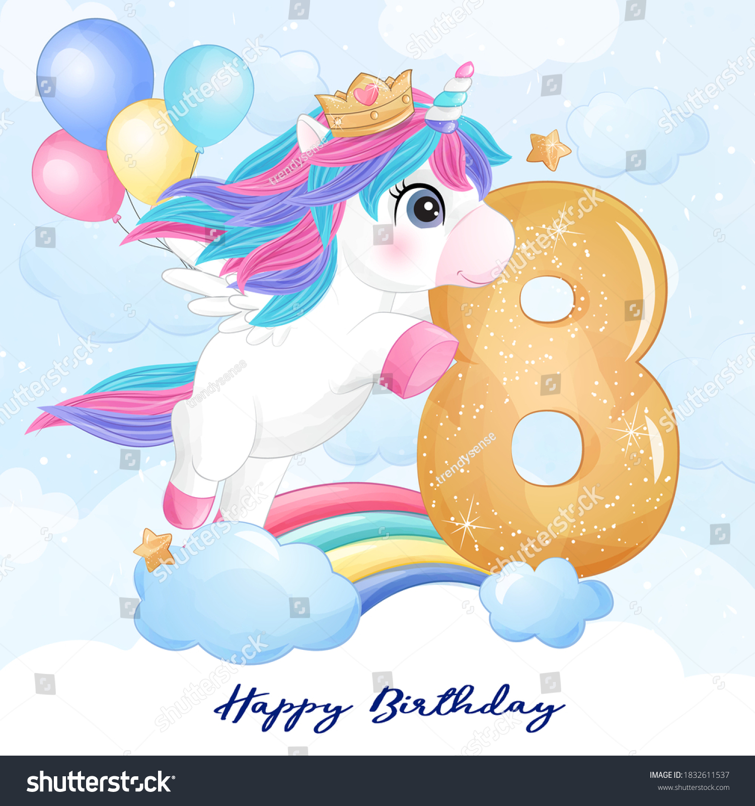 Cute Doodle Unicorn With Numbering Illustration Royalty Free Stock