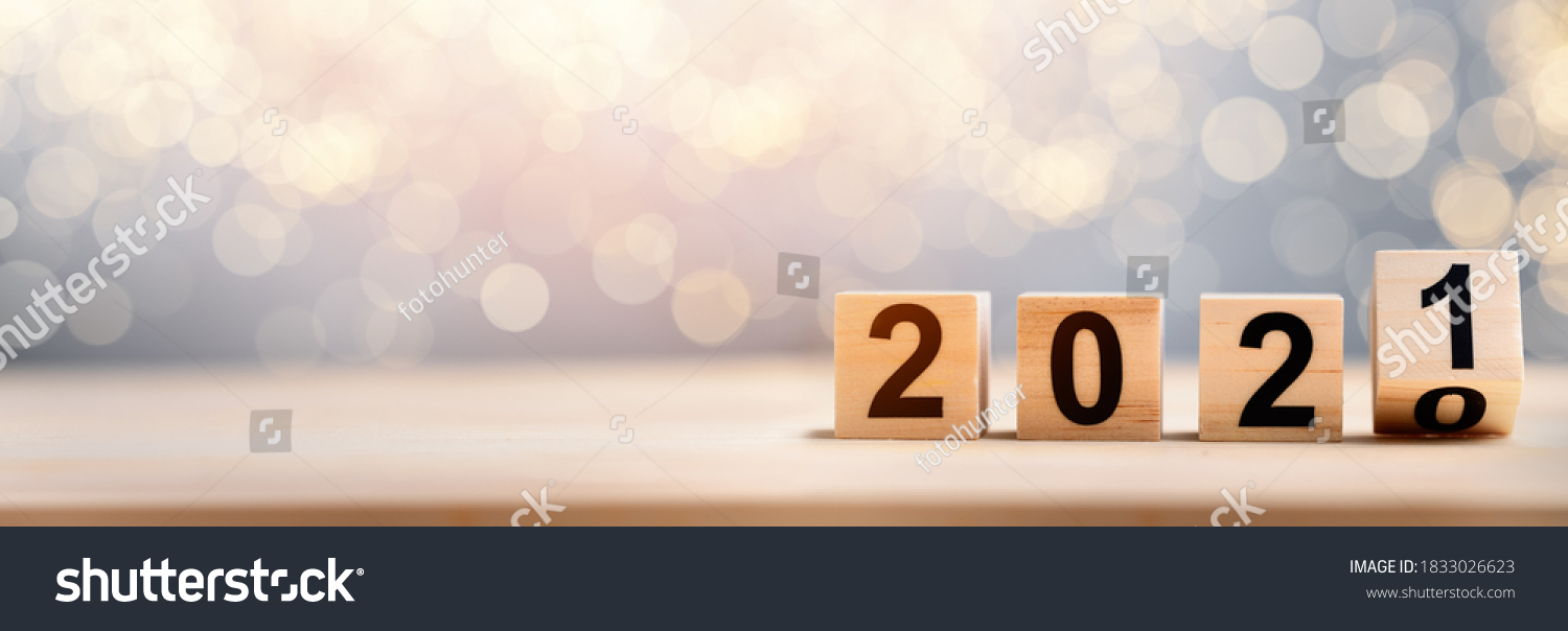 Wooden Blocks With 2020 2021 Number On Table  #1833026623