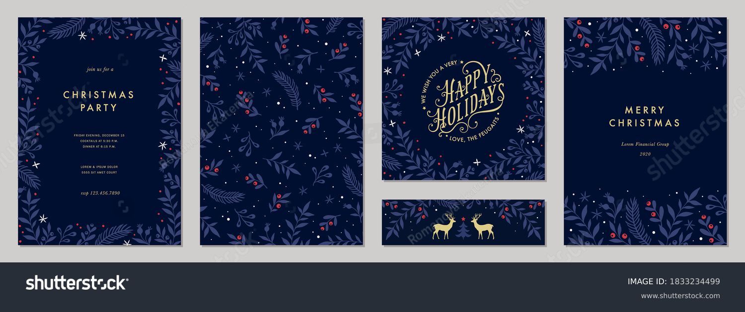 Modern universal artistic templates. Merry Christmas Corporate Holiday cards and invitations. Floral frames and backgrounds design. Vector illustration. #1833234499