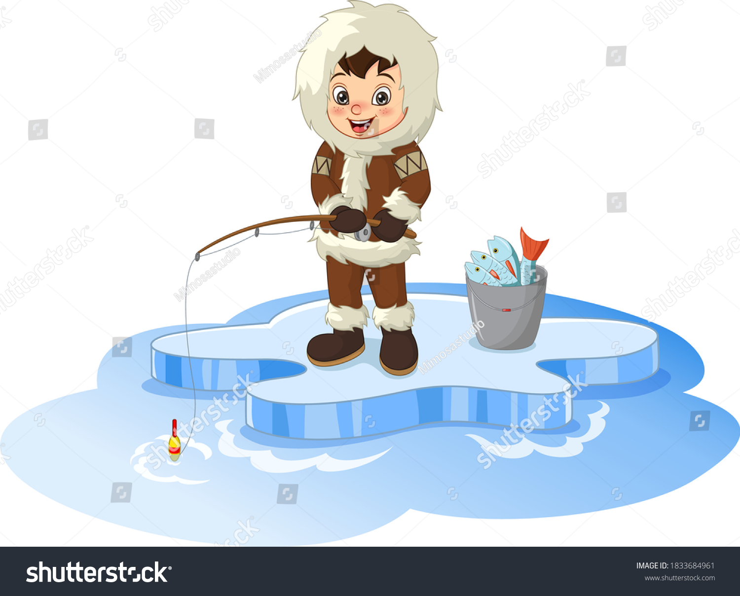 Cartoon Arctic eskimo fishing on ice floe - Royalty Free Stock Vector ...