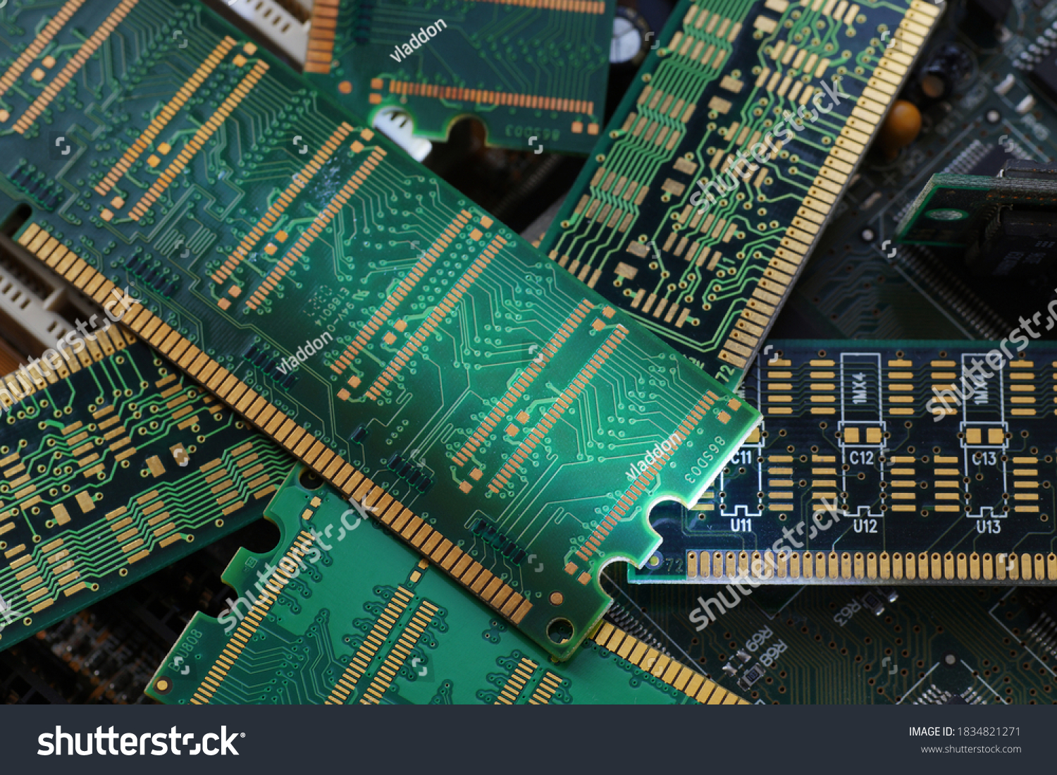 RAM modules, primarily used as main memory in personal computers, workstations, and servers. Big close-up. #1834821271