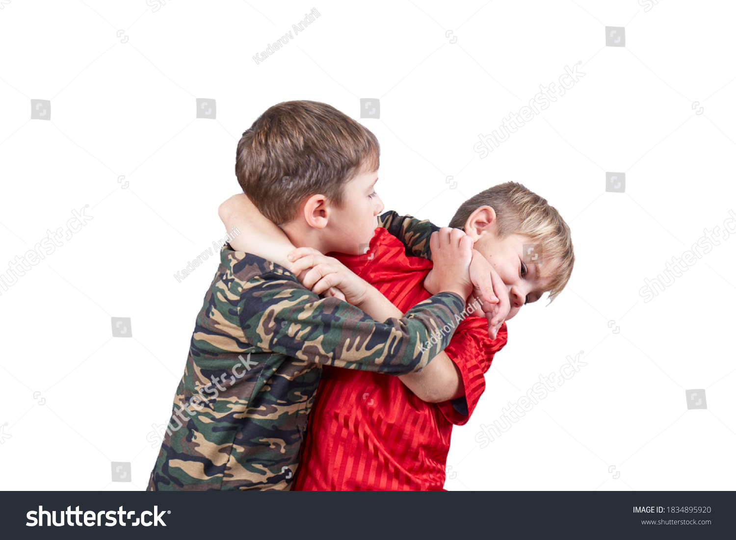Two boy athlete performing grip release technique on white isolated background #1834895920