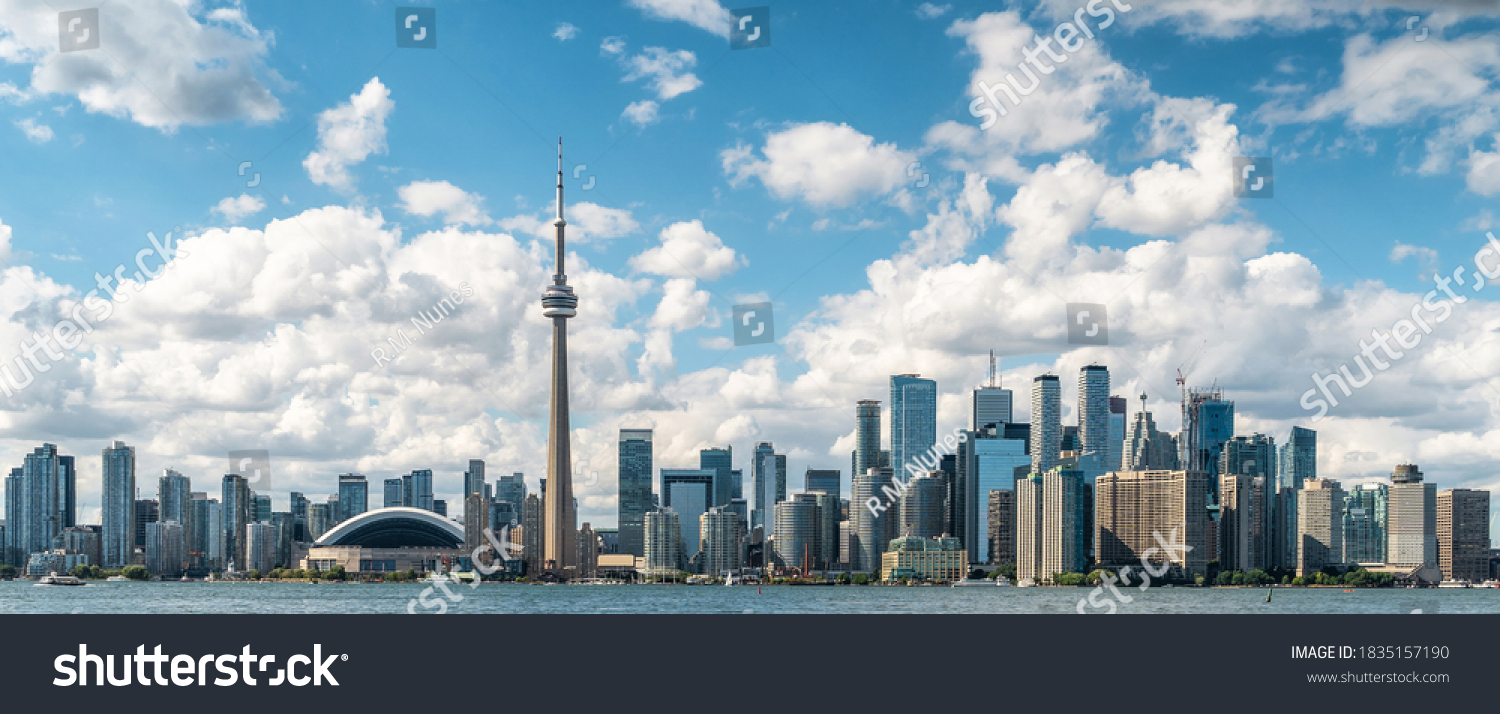 Panoramic view of Toronto skyline and Lake Ontario on a sunny day, Toronto, Ontario, Canada.  #1835157190