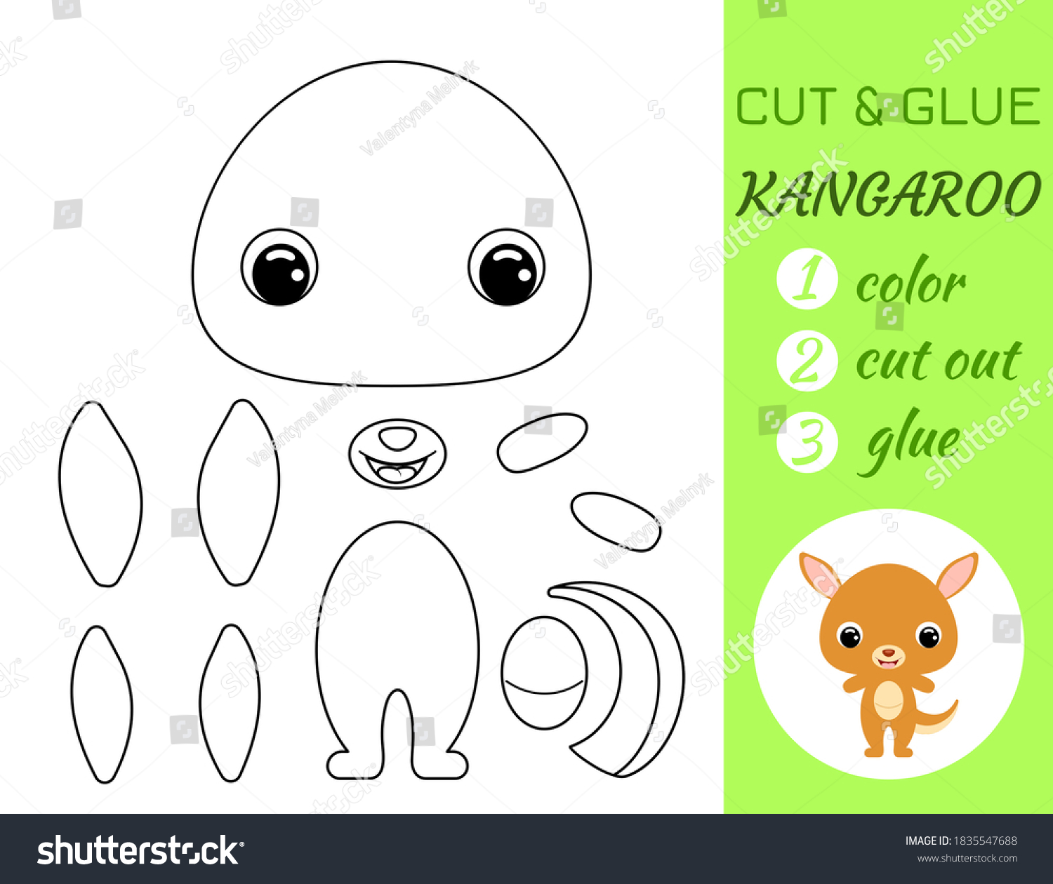 Coloring book cut and glue baby kangaroo. - Royalty Free Stock Vector ...