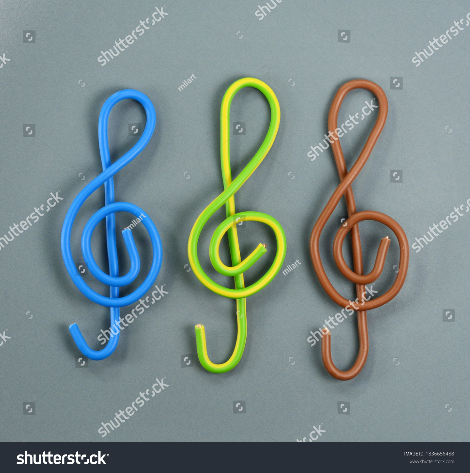 G clef made from isolated electric wire, isolated on white background. treble clef. #1836656488