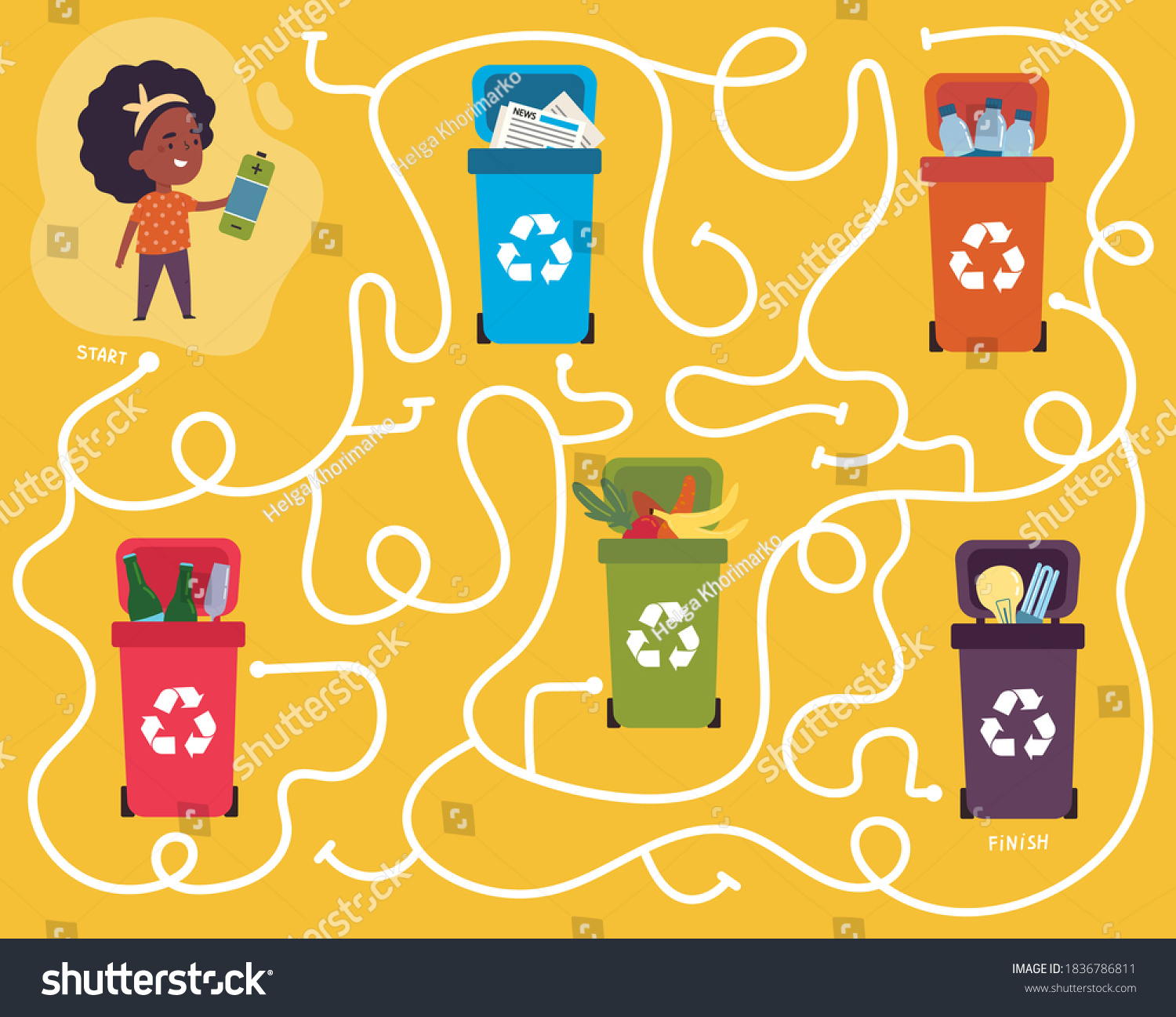 Recycling maze for kids with a solution - Royalty Free Stock Vector 1836786811 - Avopix.com