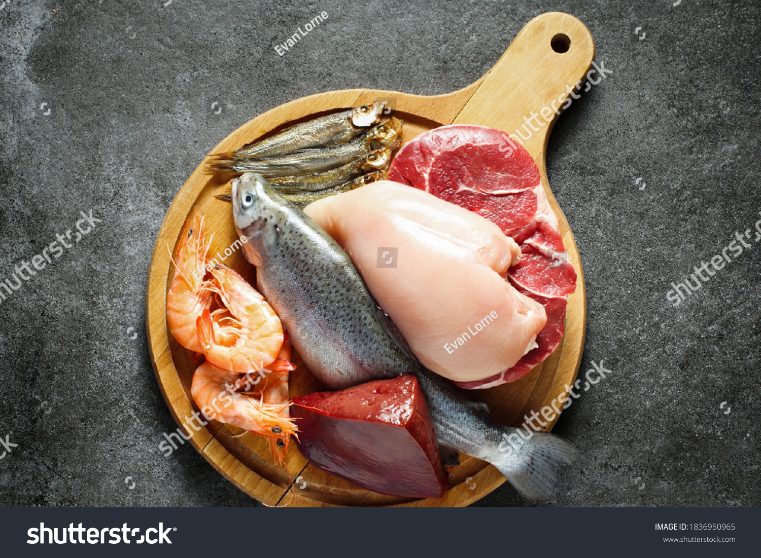 Animal protein sources - meat, fish, seafood #1836950965