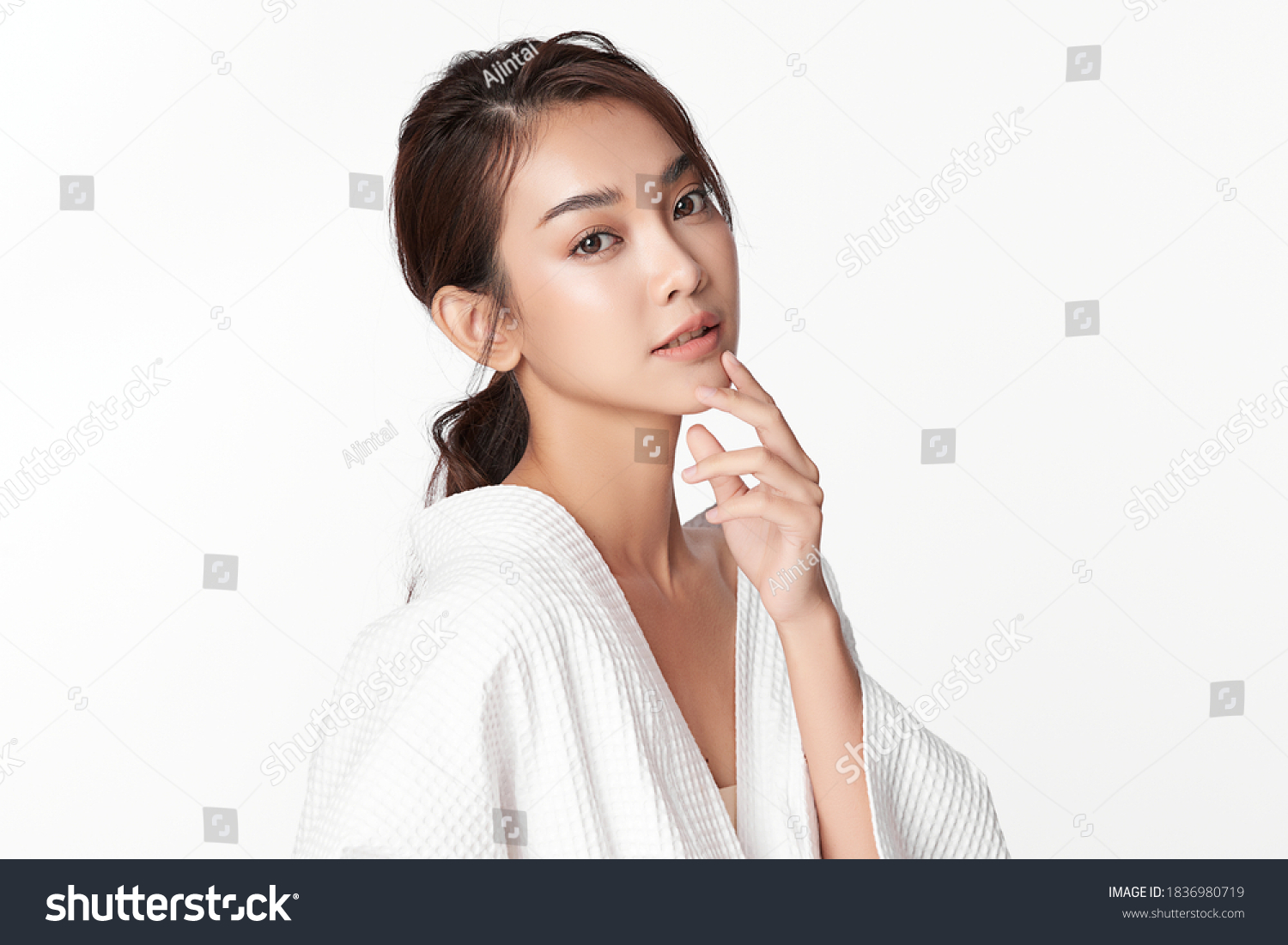 Beautiful young asian woman with clean fresh skin on white background, Face care, Facial treatment, Cosmetology, beauty and spa, Asian women portrait #1836980719