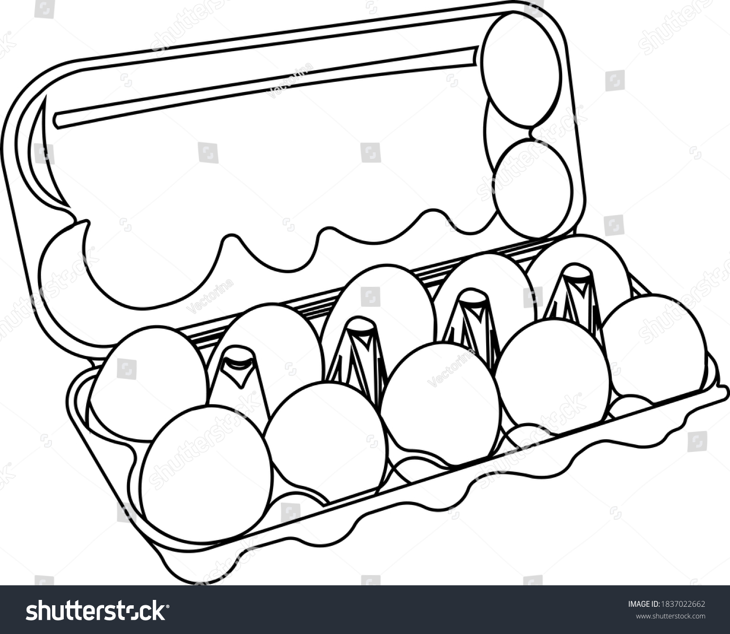 A dozen white eggs per pack. Contour image of - Royalty Free Stock ...