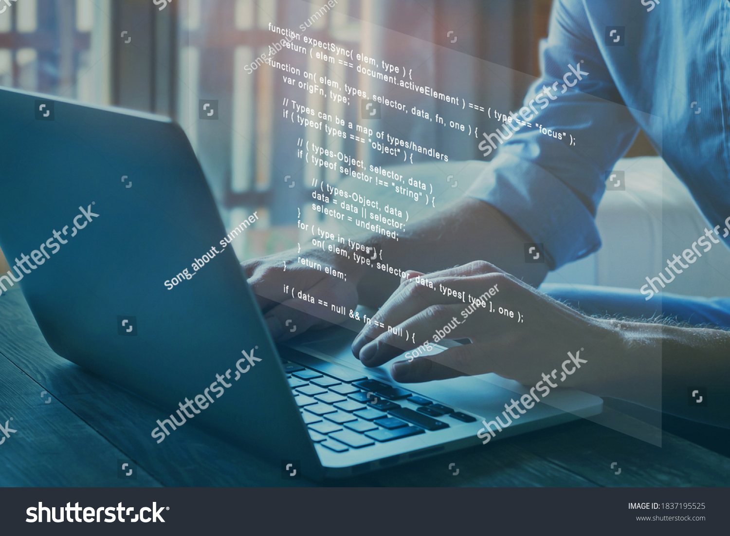 programmer writing programming code script on virtual screen #1837195525