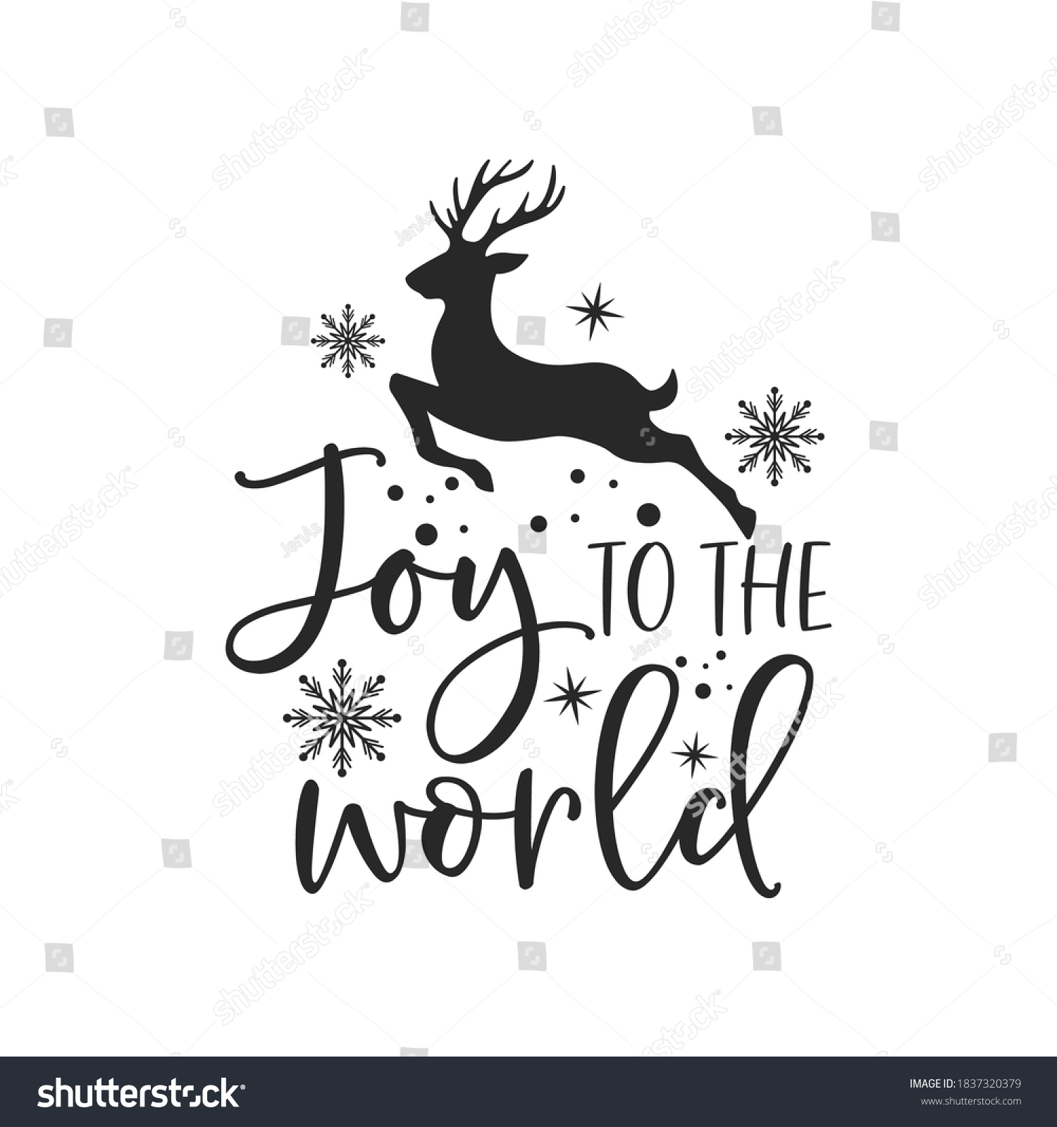 Joy to the world positive slogan inscription. Christmas postcard, New Year, banner lettering. Illustration for prints on t-shirts and bags, posters, cards. Christmas phrase. Vector quotes. #1837320379