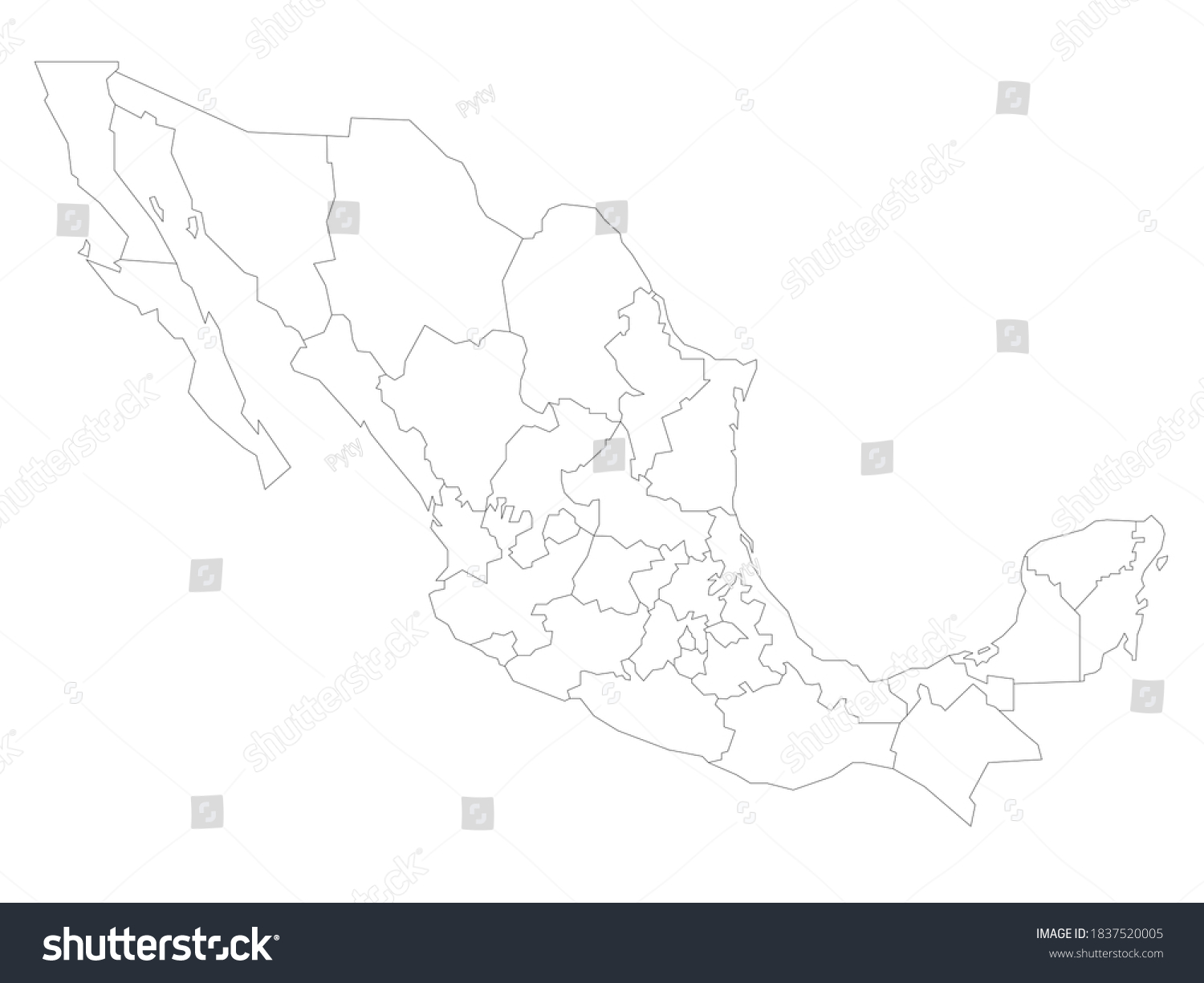 Blank political map of Mexico. Administrative - Royalty Free Stock ...