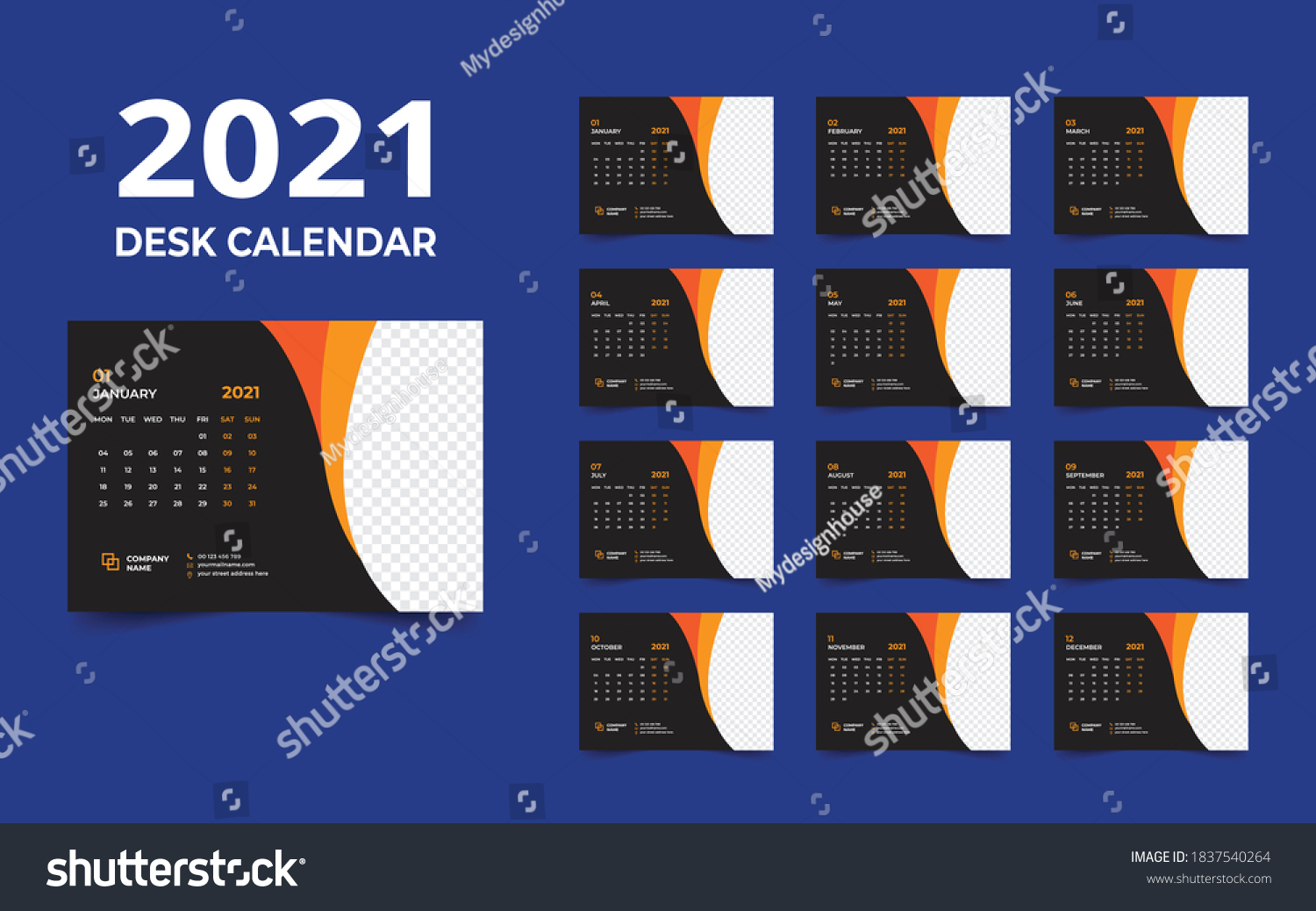 Desk calendar design 2021 template.Week start - Royalty Free Stock ...