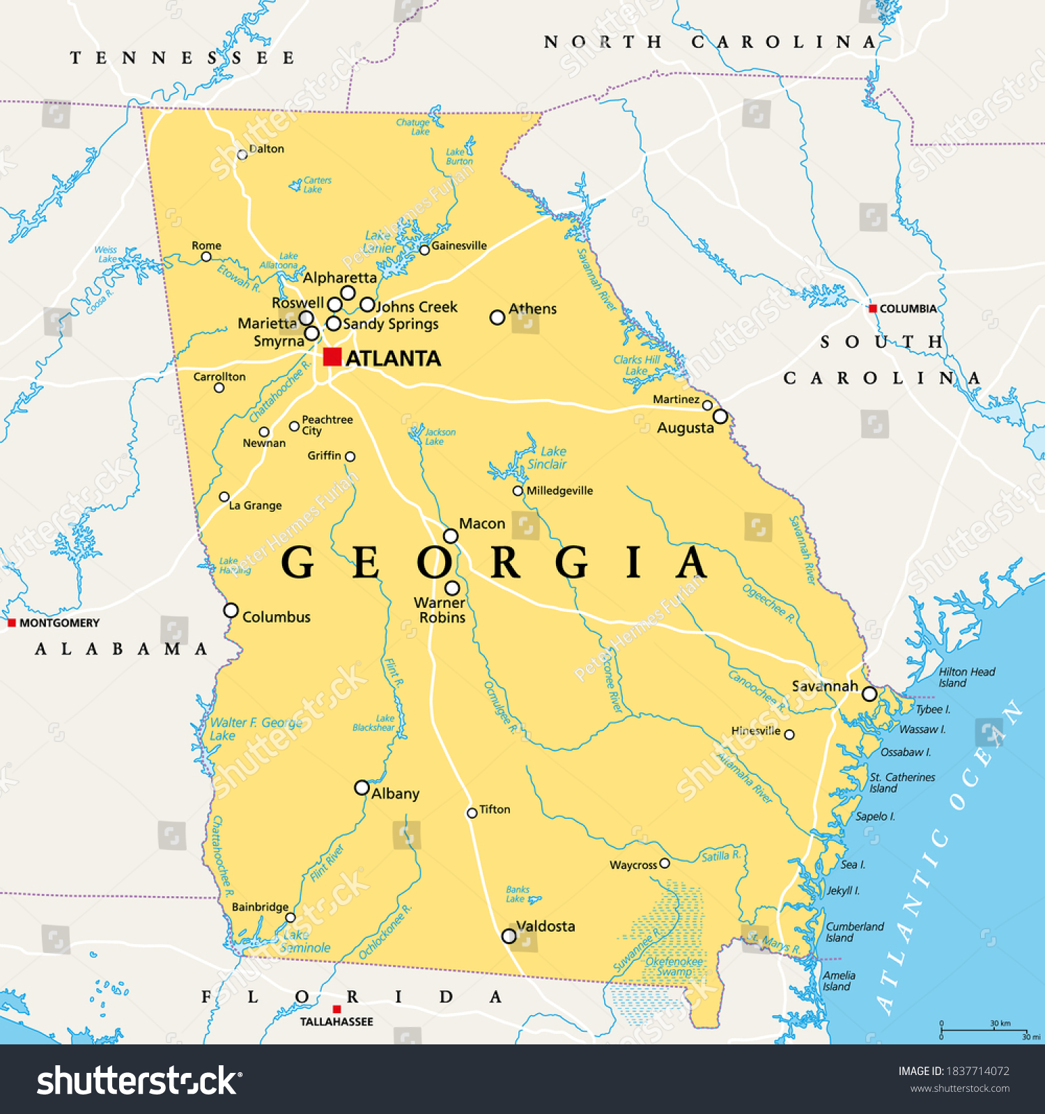 Georgia, GA, political map, with capital Atlanta - Royalty Free Stock ...
