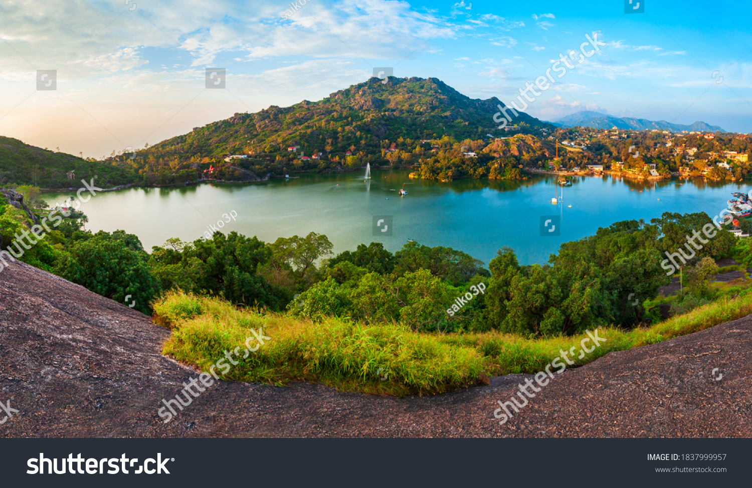 Mount Abu and Nakki lake aerial panoramic view. Mount Abu is a hill station in Rajasthan state, India. #1837999957