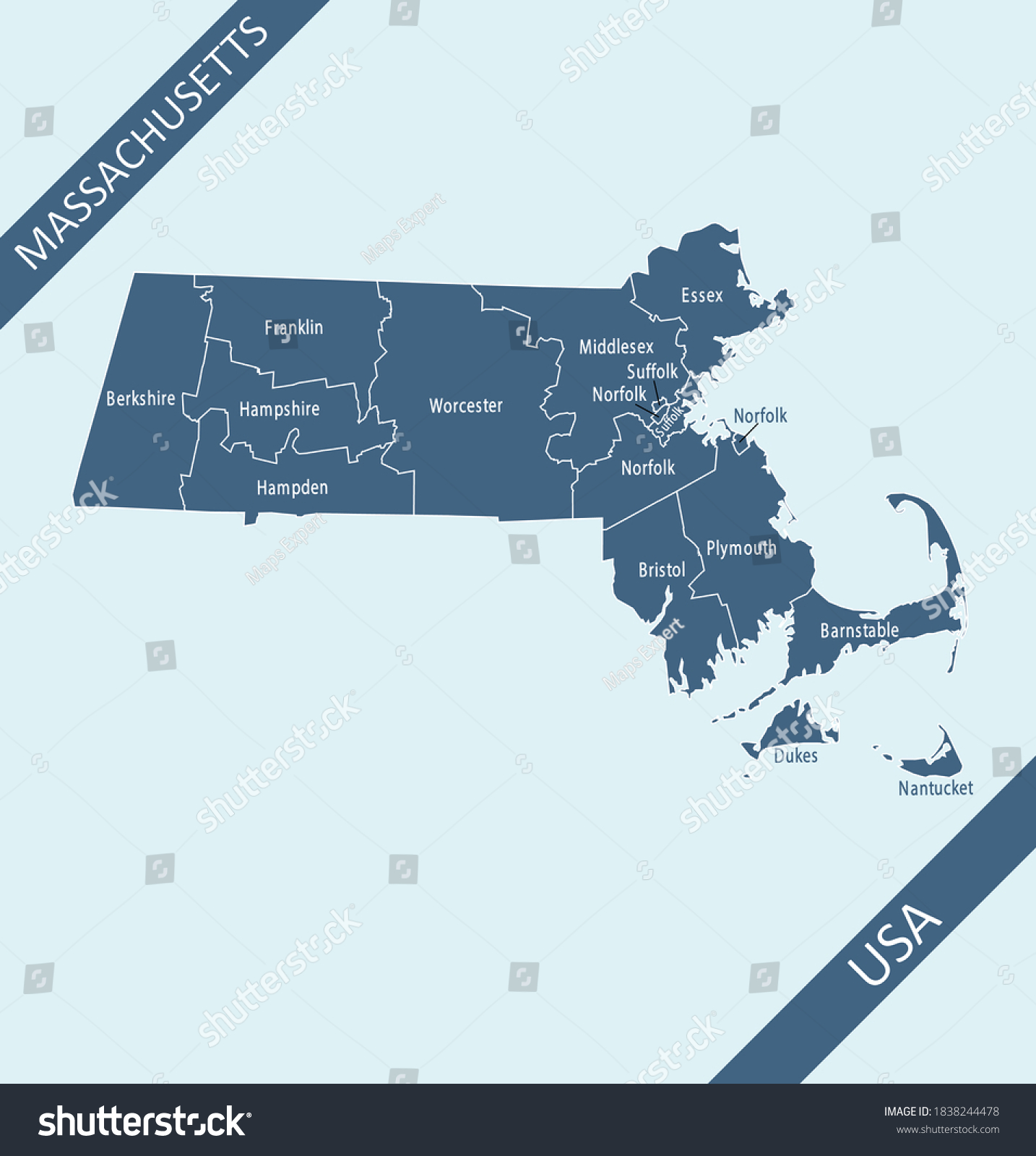 County map of Massachusetts labeled - Royalty Free Stock Vector ...