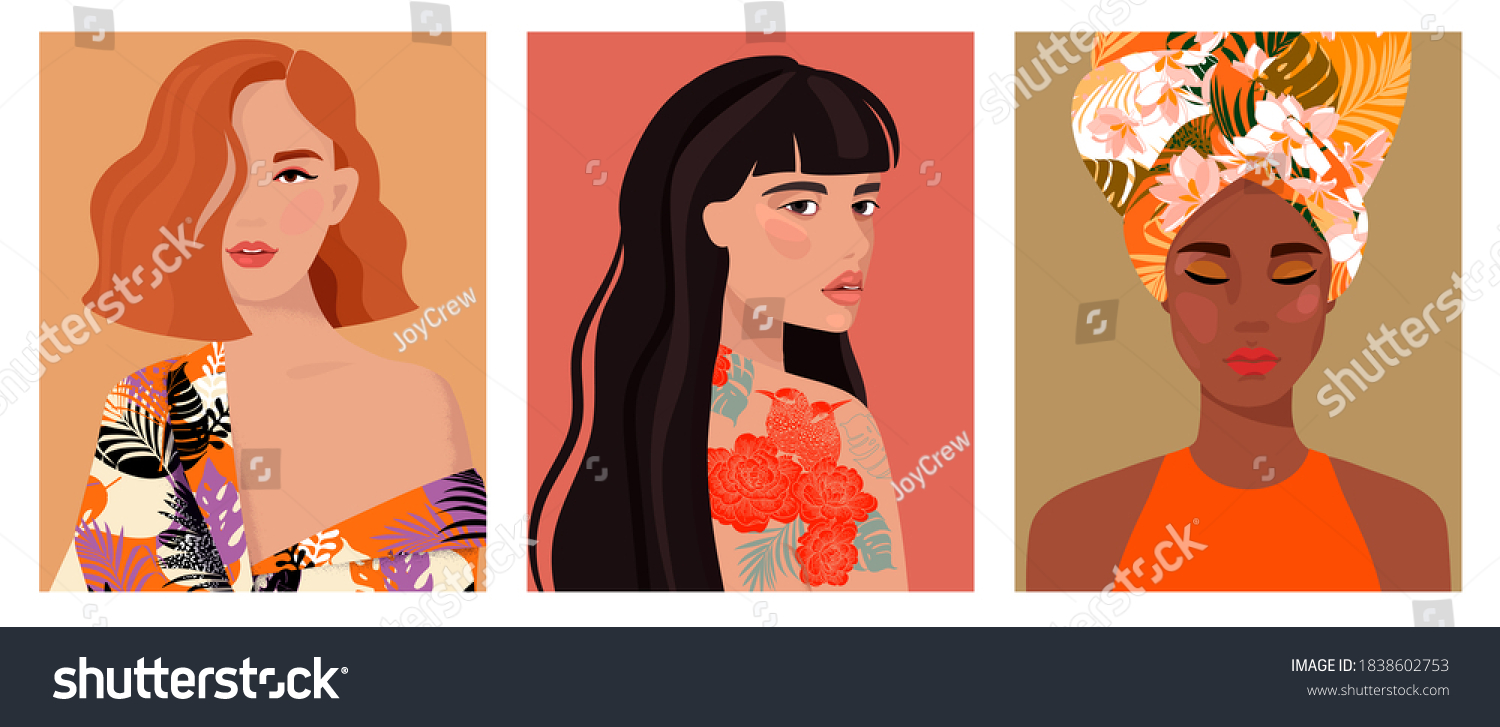  Set of portraits of women of different gender and age. Diversity. Vector flat illustration. Avatar for a social network.  Vector flat illustration #1838602753