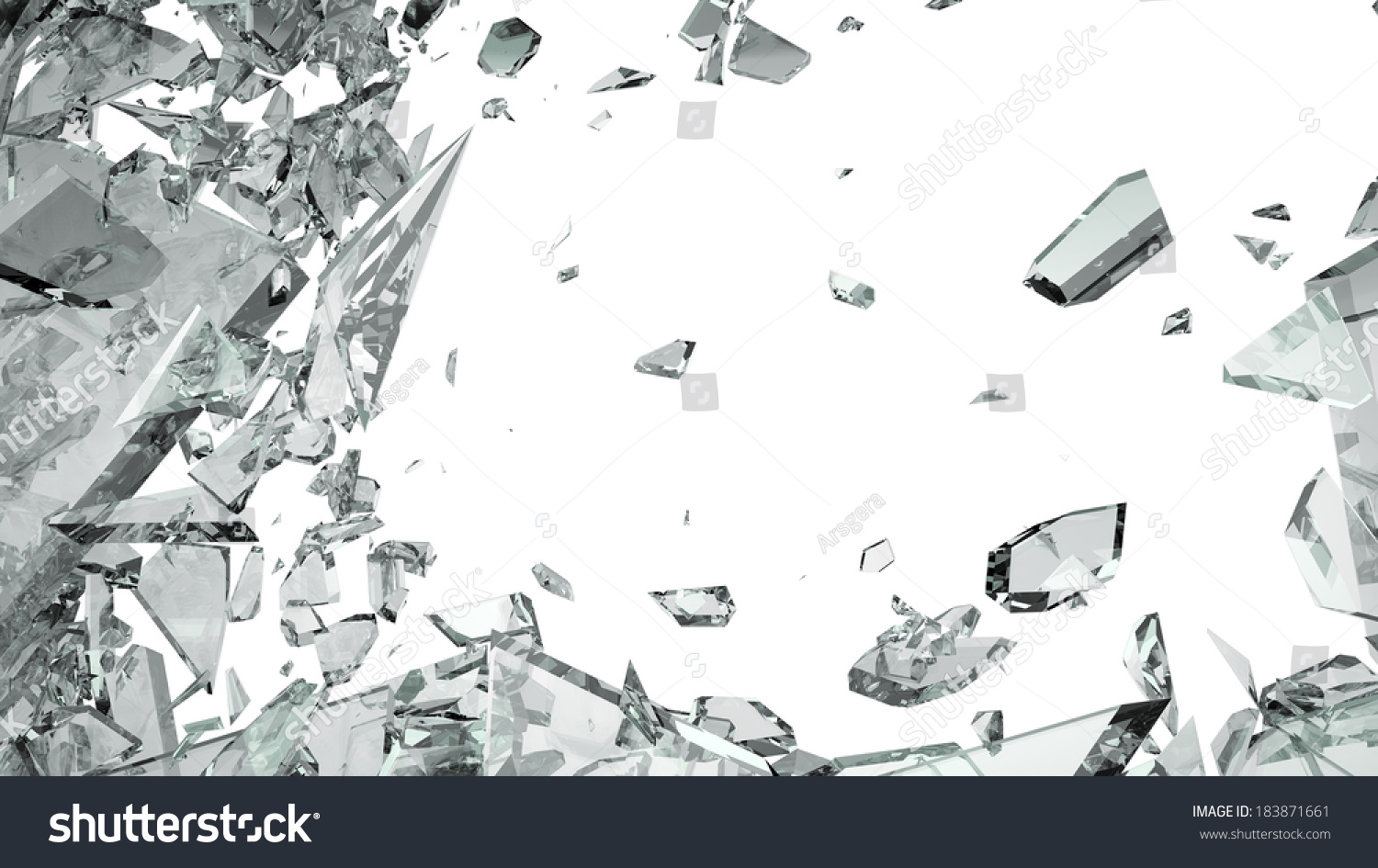 Pieces of shattered glass isolated on white. Large size #183871661