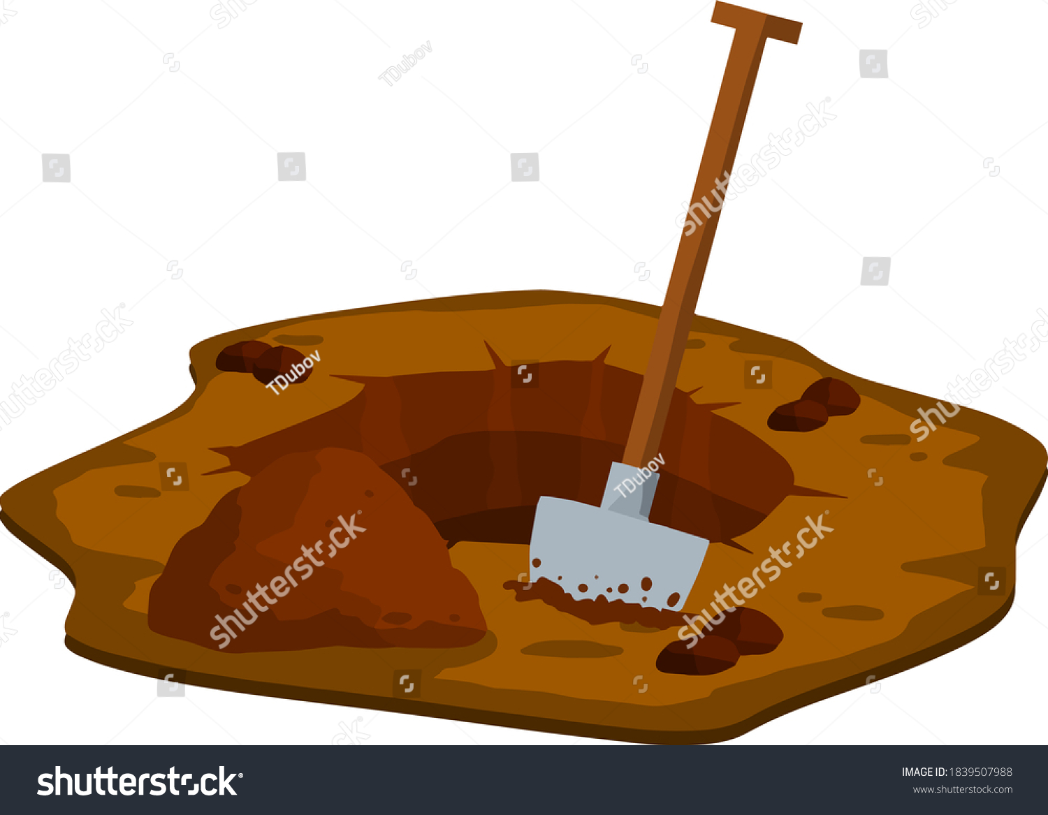 Digging A Hole. Shovel And Dry Brown Earth. - Royalty Free Stock Vector ...