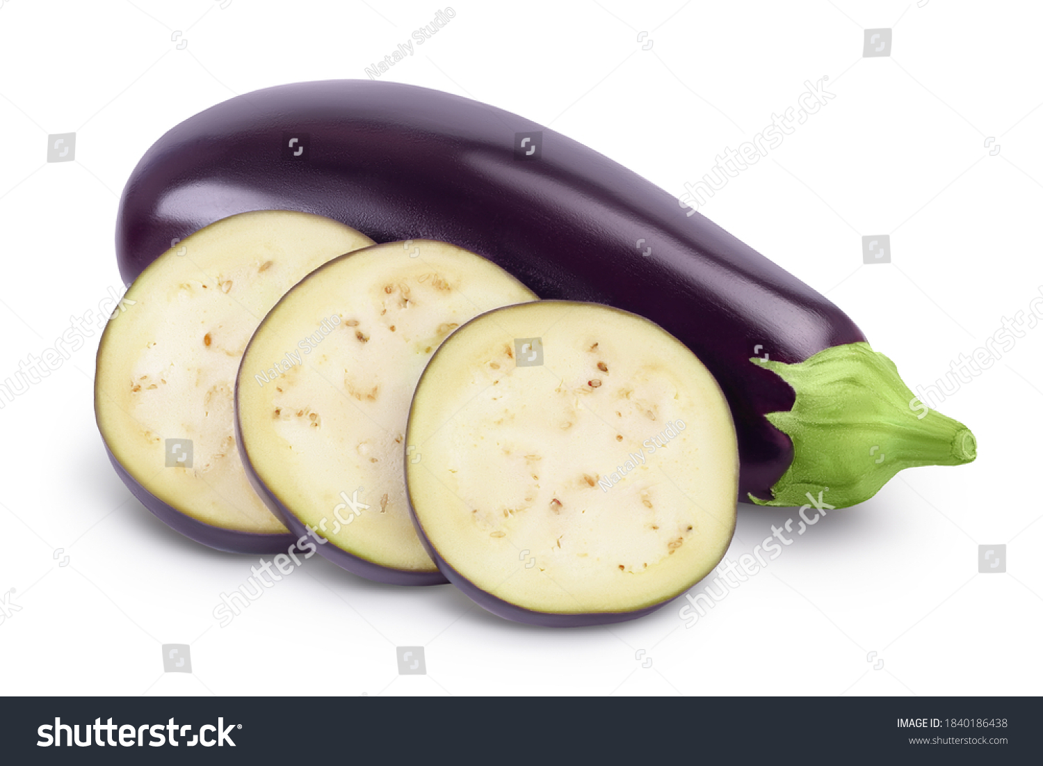 Eggplant or aubergine isolated on white background with clipping path and full depth of field #1840186438