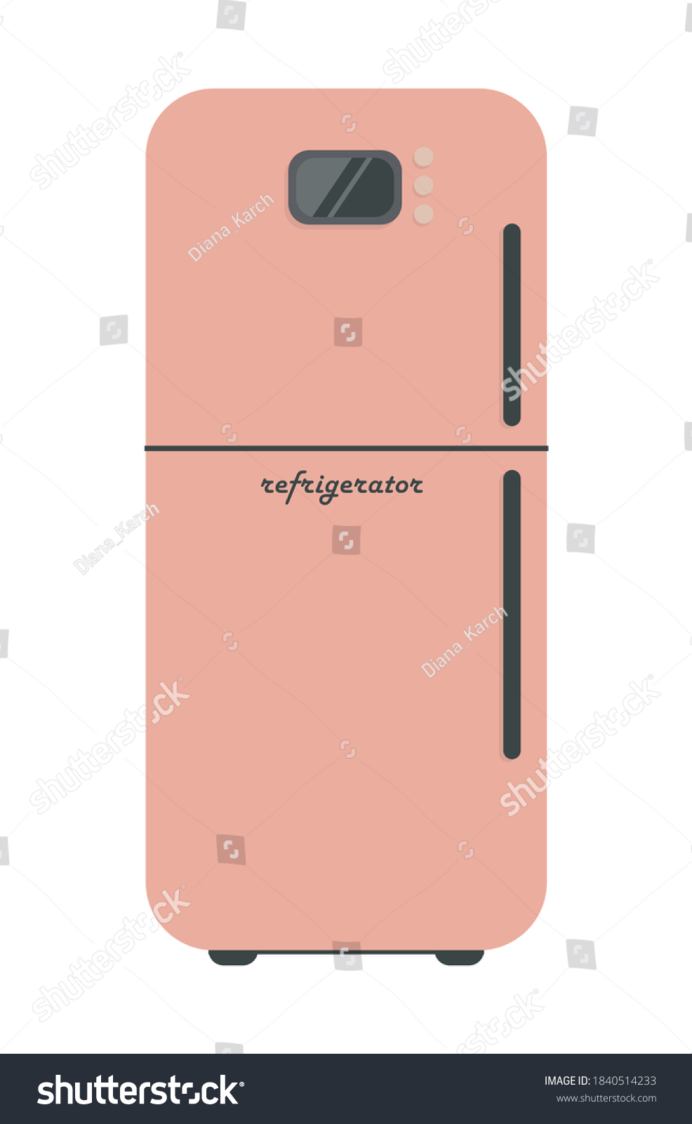 Flat fridge vector. Modern Fridge Freezer refrigerator in pink color.  Front view of refrigerator. Vector Illustration #1840514233