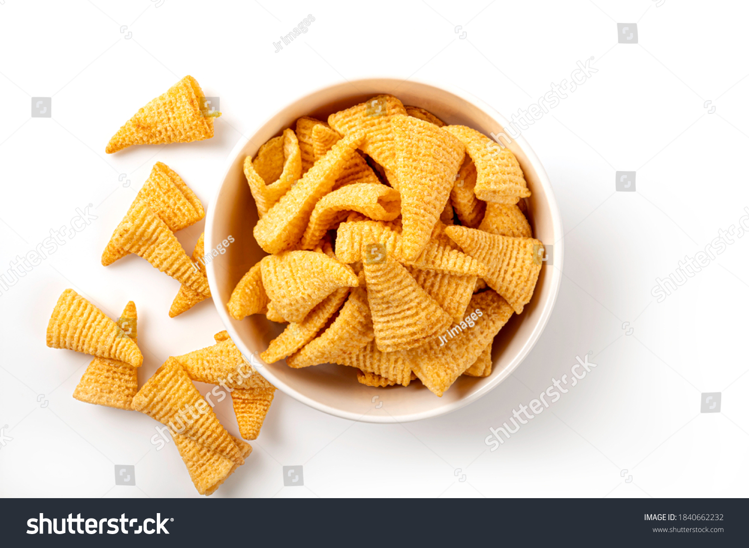 Top view Bowl of corn snack isolated on white background. #1840662232