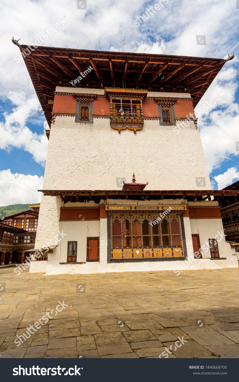 Bhutan, Paro, Rinpung Dzong. Bhutanese architecture around 15th century Buddhist monastery and fortress, Government Building #1840668700