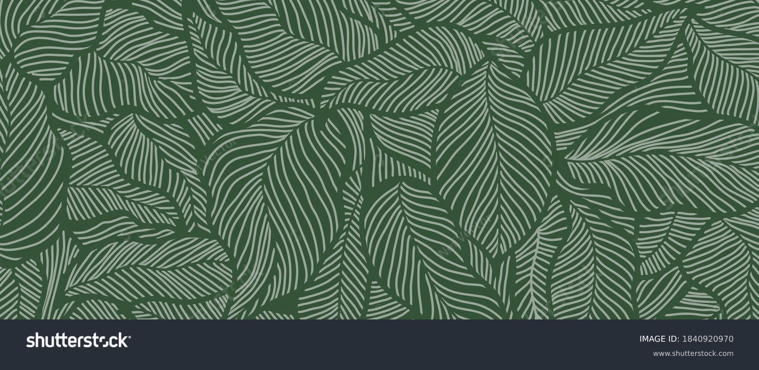 Luxury Nature green background vector. Floral pattern, Golden split-leaf Philodendron plant with monstera plant line arts, Vector illustration. #1840920970