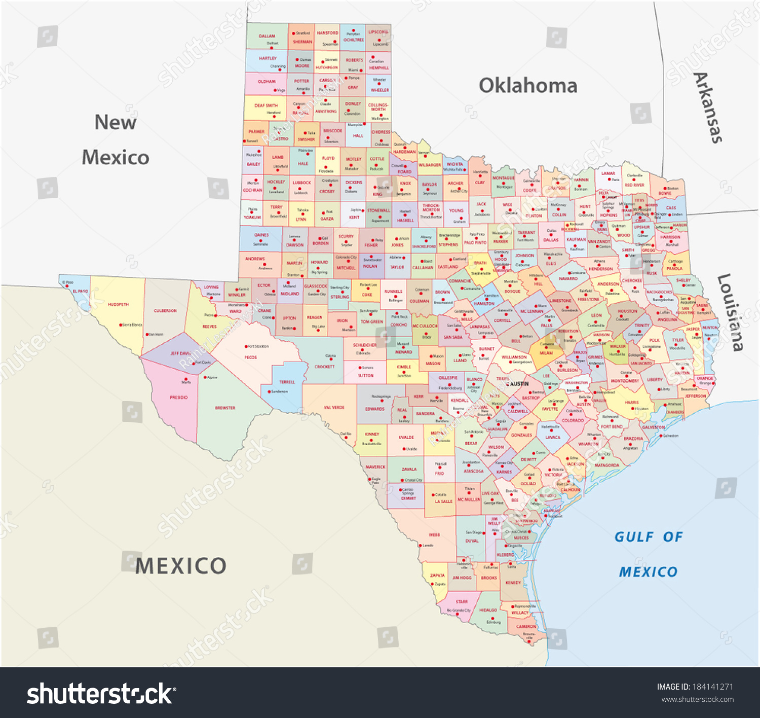 texas county map - Royalty Free Stock Vector 184141271 - Avopix.com