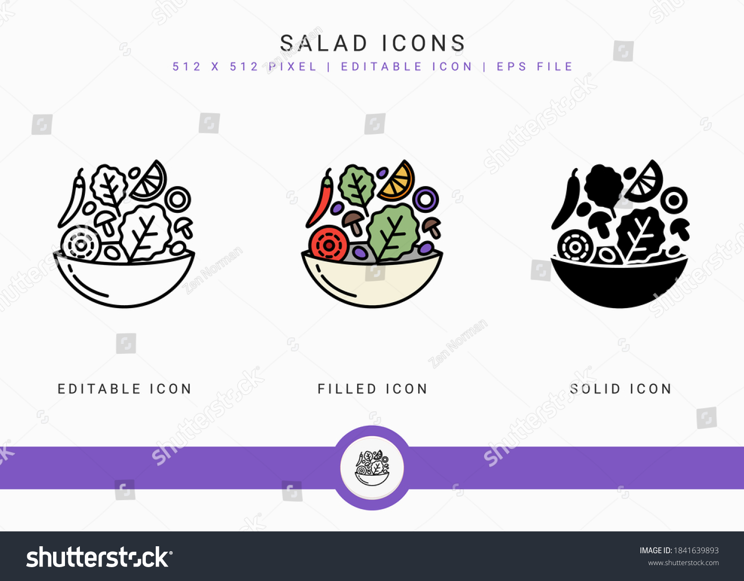 Salad icons set vector illustration with solid icon line style. Healthy diet food concept. Editable stroke icon on isolated white background for web design, user interface, and mobile application #1841639893