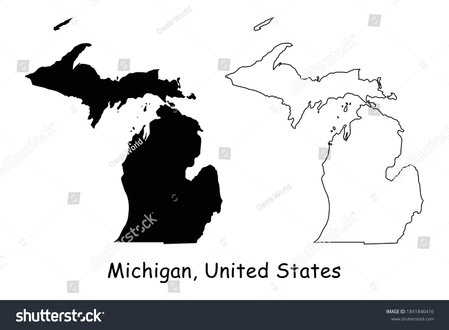 Michigan MI state Maps. Black silhouette and - Royalty Free Stock ...