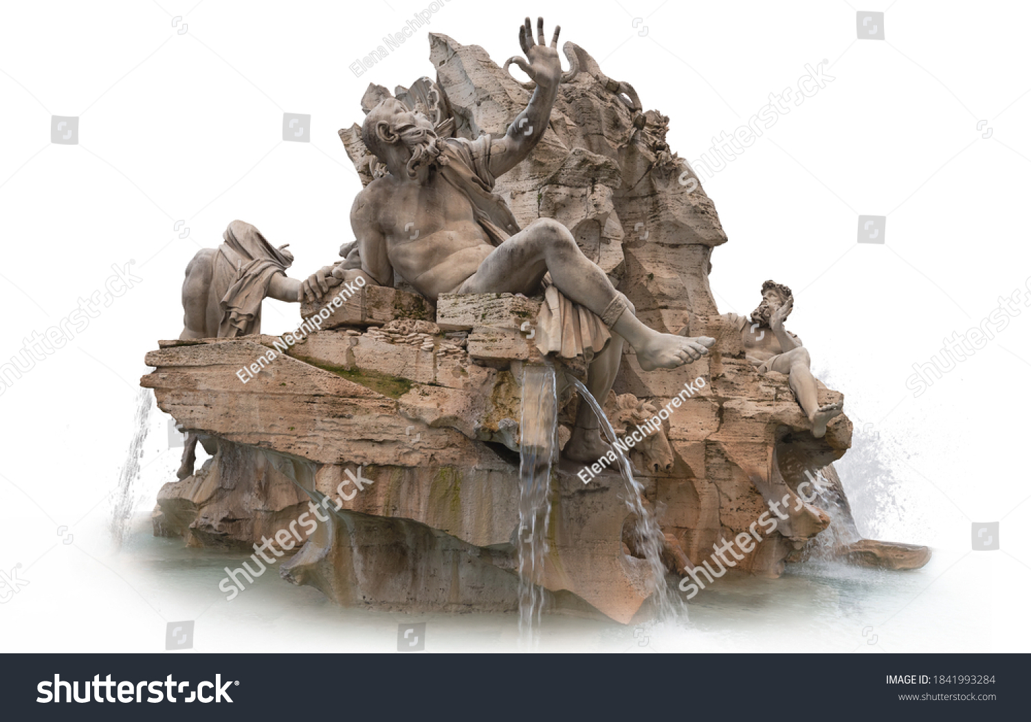 The fountain of the Four Rivers by Bernini in Piazza Navona isolated on a white background. Element for advertisement, poster and more. #1841993284