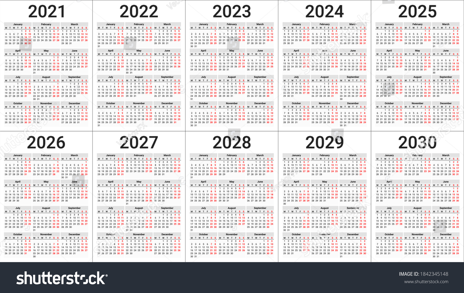 Calendar Templates For 2021, 2022, 2023, 2024, - Royalty Free Stock 