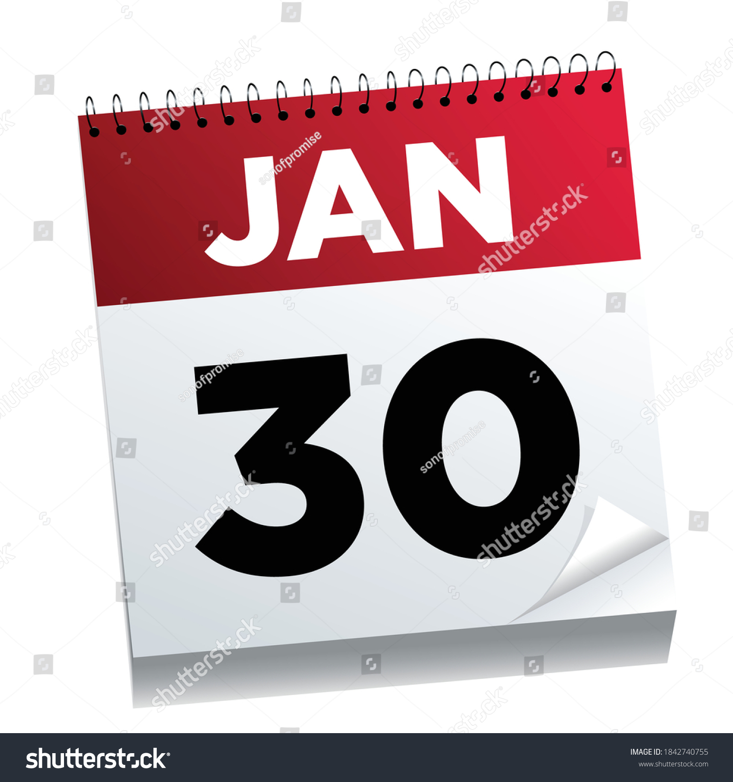 January 30th on a calendar page illustrated. Royalty Free Stock