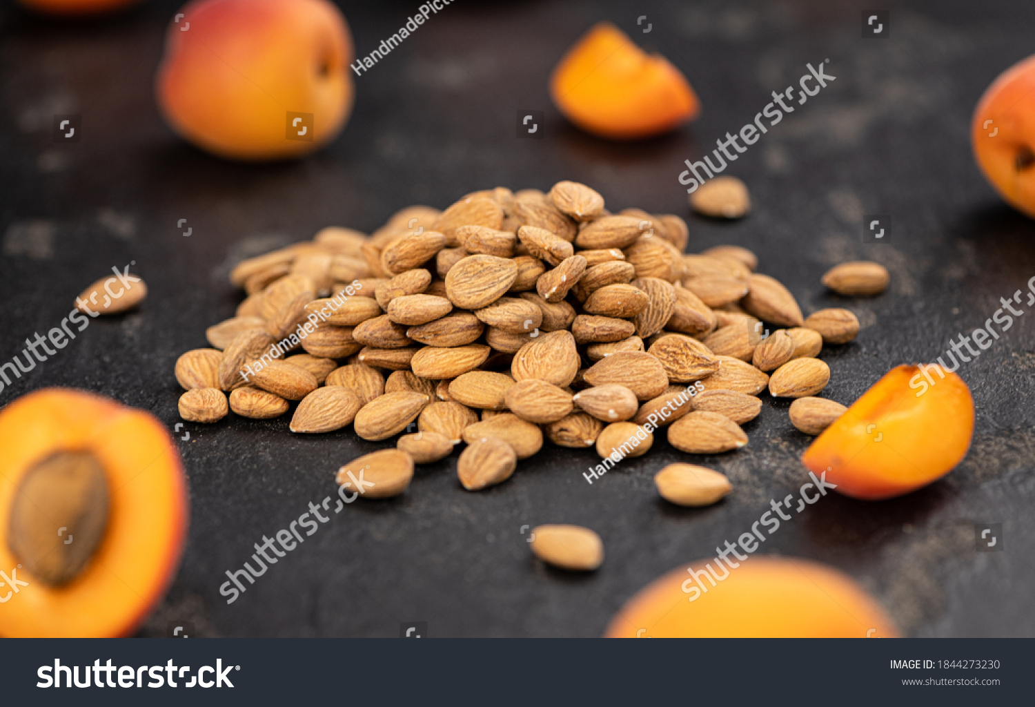 Some shelled Apricot Kernels as detailed close up shot (selective focus) #1844273230