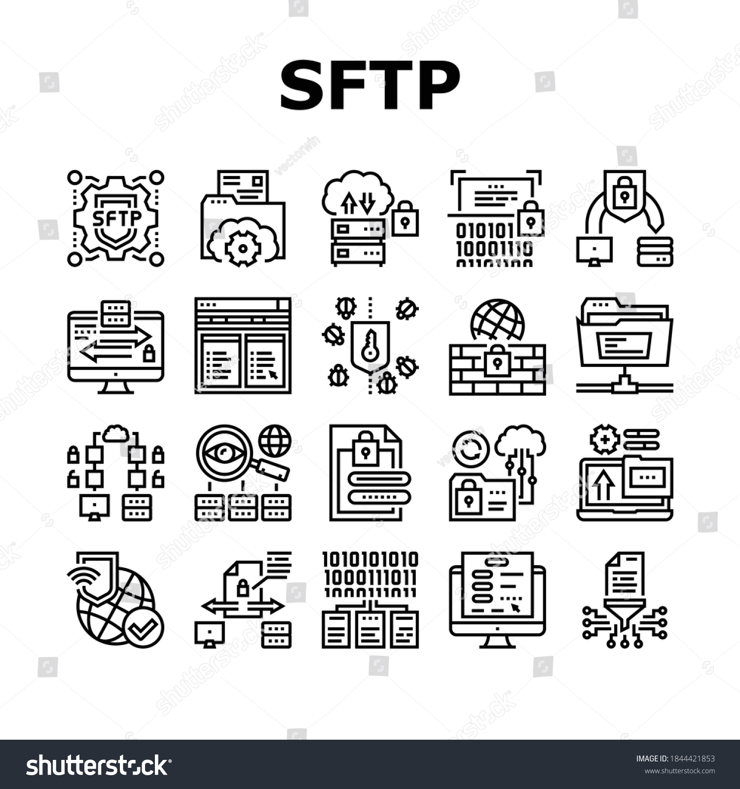 Ssh, Sftp File Transfer Protocol Icons Set - Royalty Free Stock Vector ...