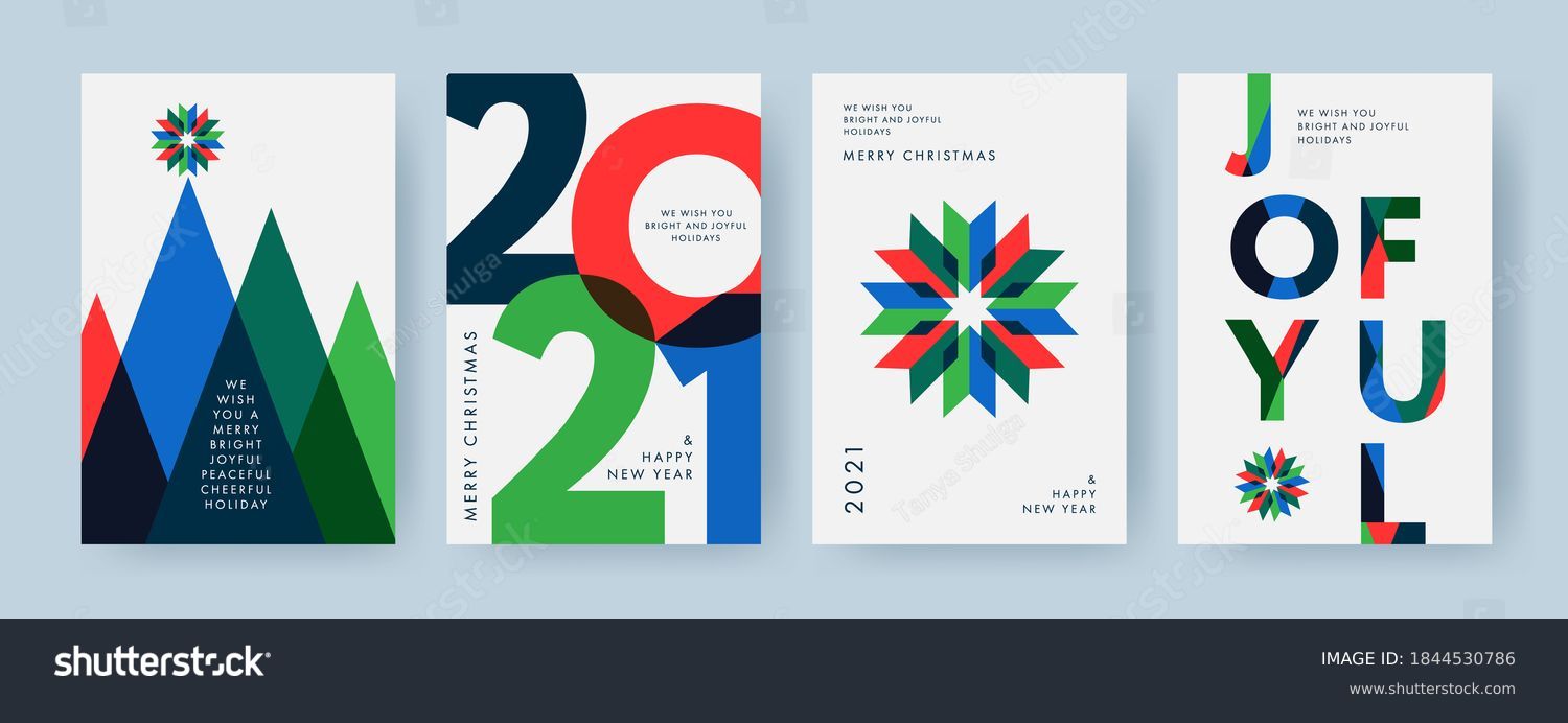 Merry Christmas and Happy New Year Set of backgrounds, greeting cards, posters, holiday covers. Design templates with typography, season wishes in modern minimalist style for web, social media, print #1844530786