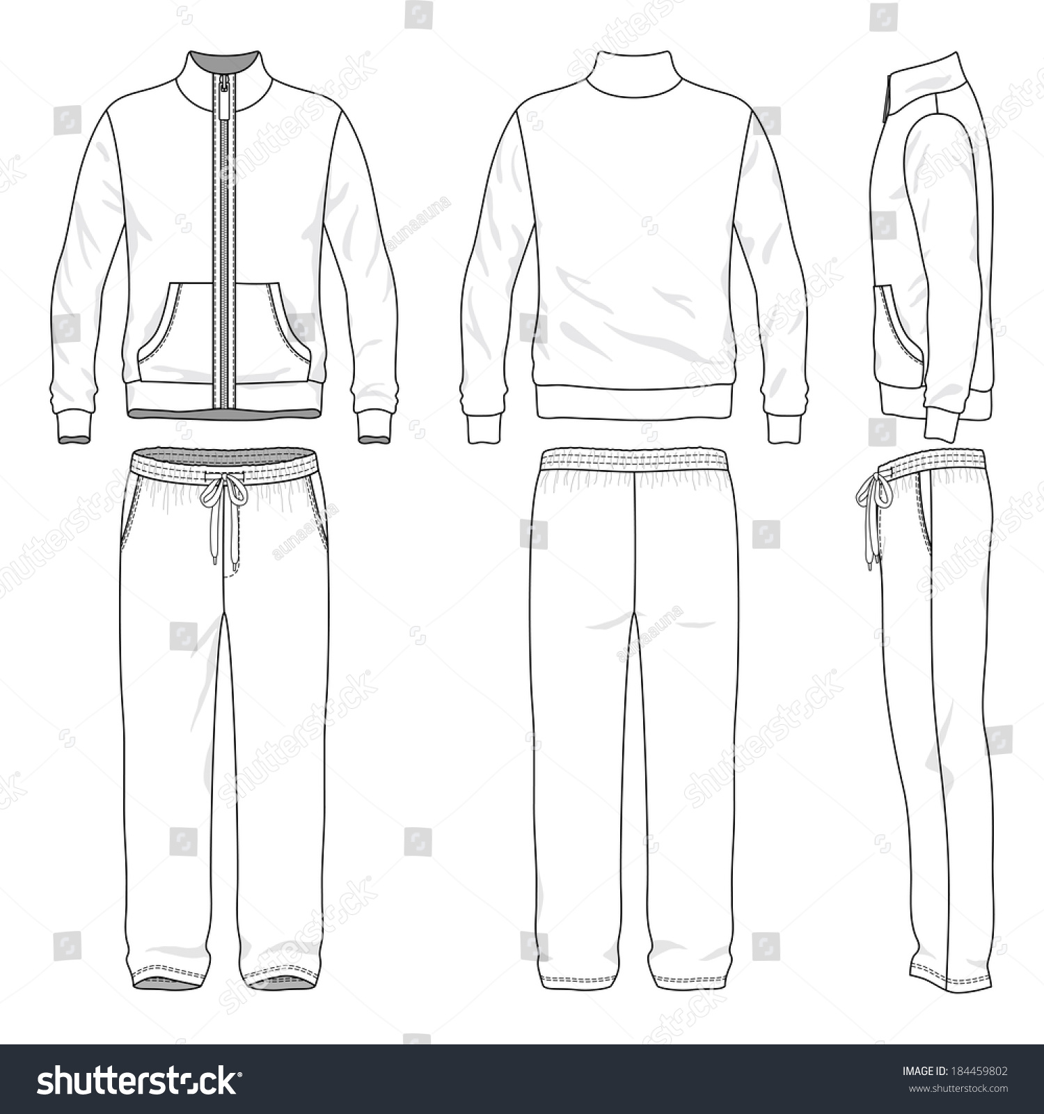 Download Blank Men S Track Suit In Front Back And Side Royalty Free Stock Vector 184459802 Avopix Com