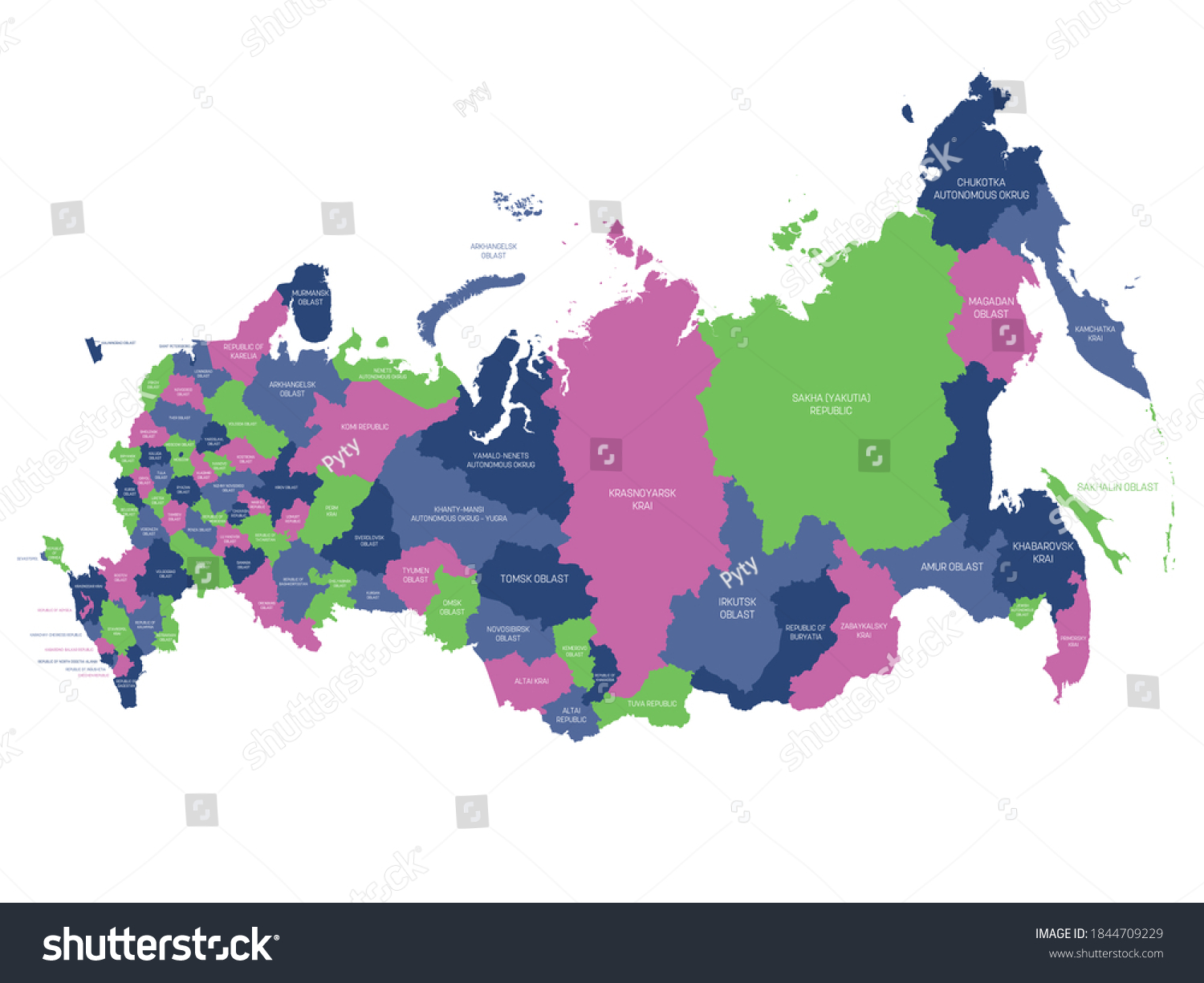 Political map of Russia, or Russian Federation. - Royalty Free Stock ...