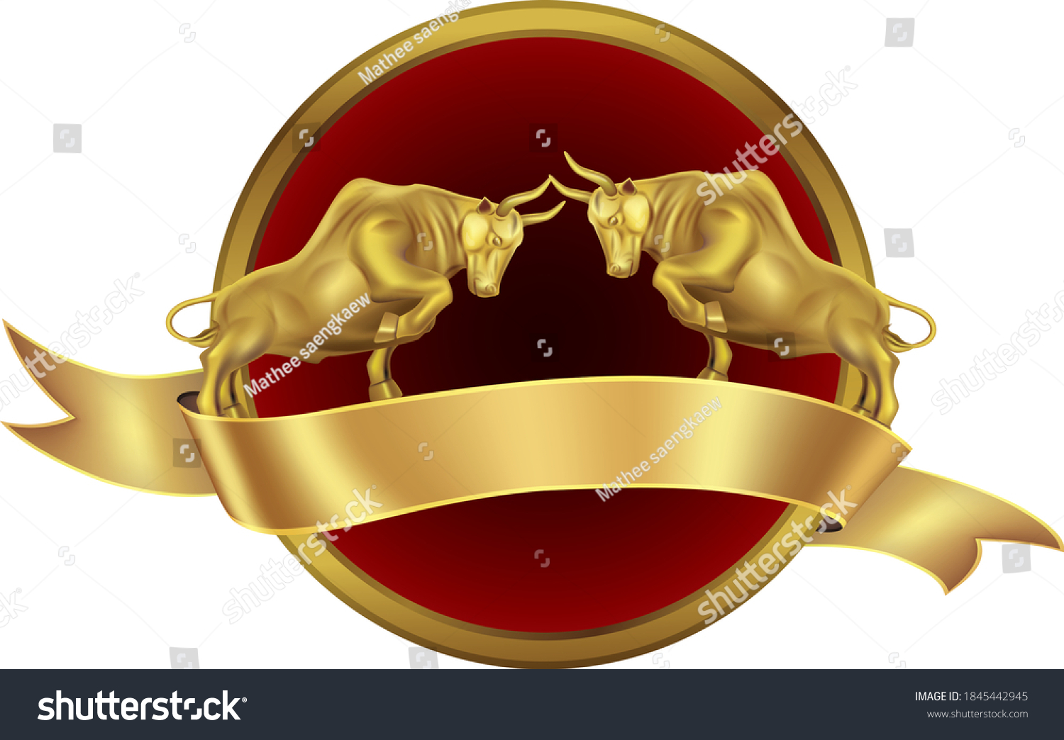 Two Golden bull sign on golden ribbon. - Royalty Free Stock Vector ...